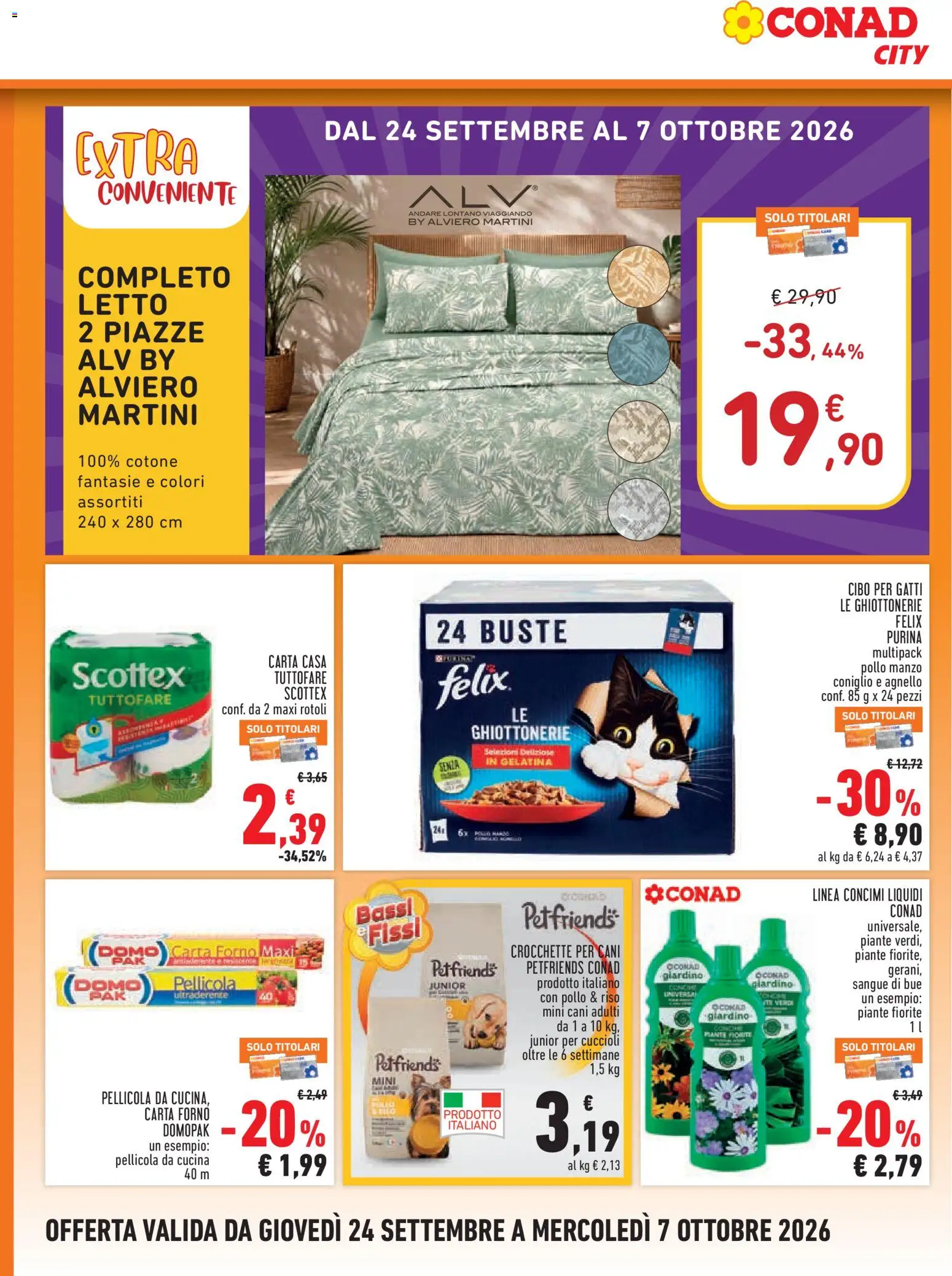 Volantino Conad del 24/09/2026 | Pagina: 14 | Prodotti: Carta forno, Crocchette per cani, Agnello, Letto
