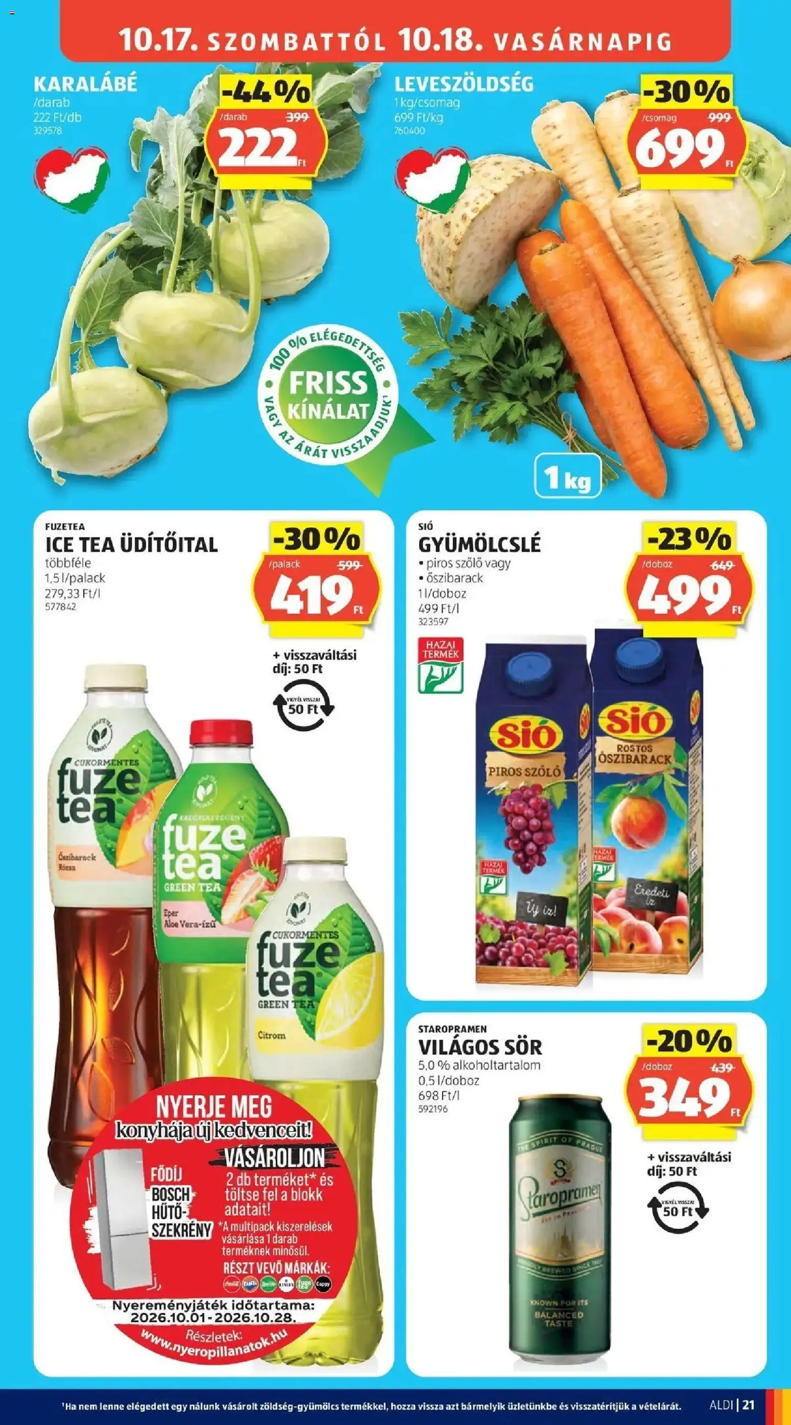 Aldi akciós ujság - amely érvényes a következő dátumtól: 2026.10.15. | Oldal: 21 | Termékek: Bosch, Gyümölcslé, Doboz, Sör