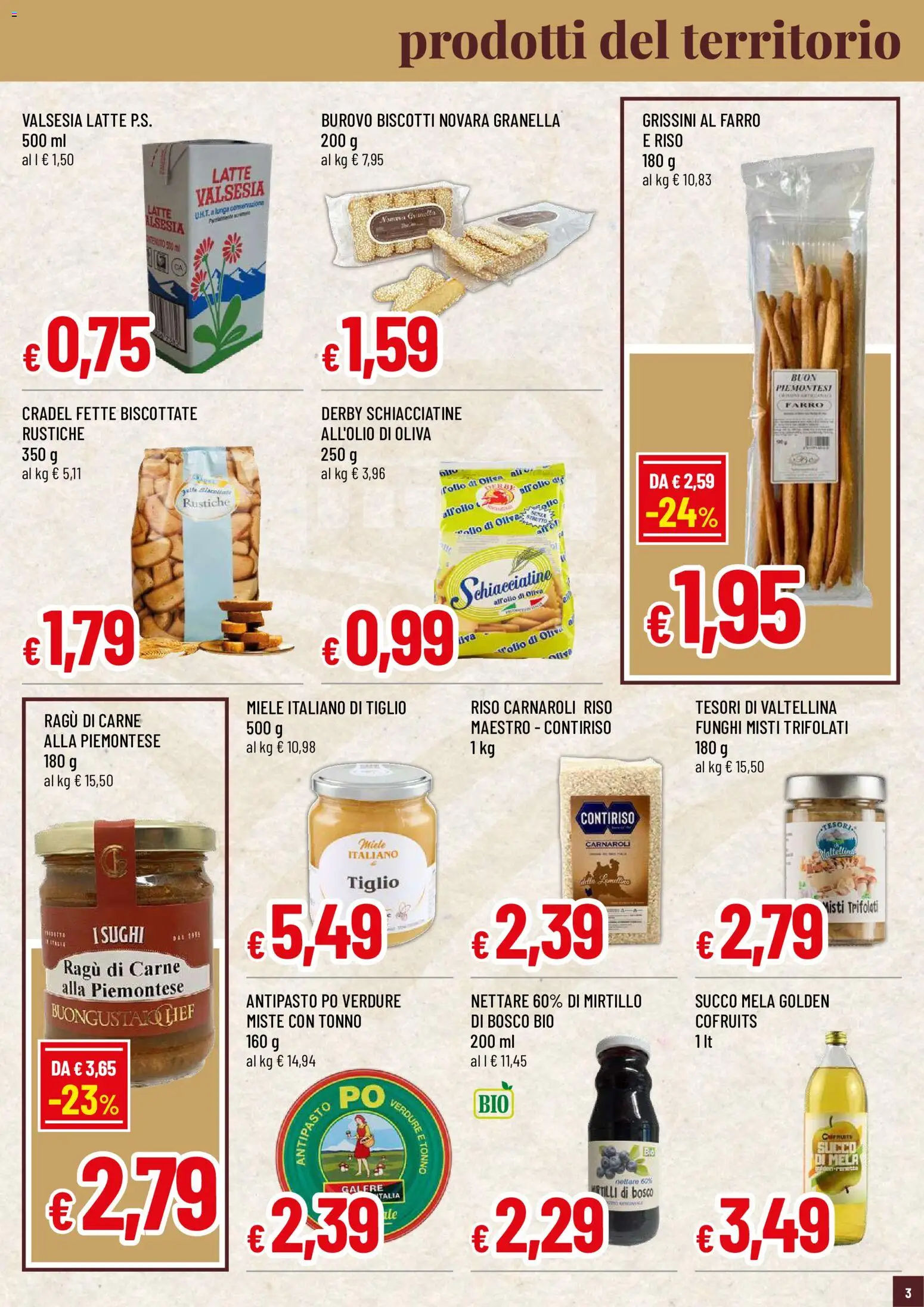 Volantino Famila del 23.04.2026 | Pagina: 3 | Prodotti: Riso, Olio, Mirtilli, Olio di Oliva
