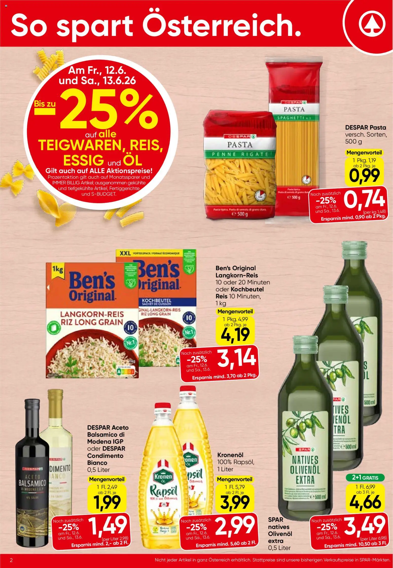 Spar Flugblatt - Salzburg gültig ab 11.06.2026 | Seite: 2 | Produkte: Pasta, Fertiggerichte, Öl, Reis