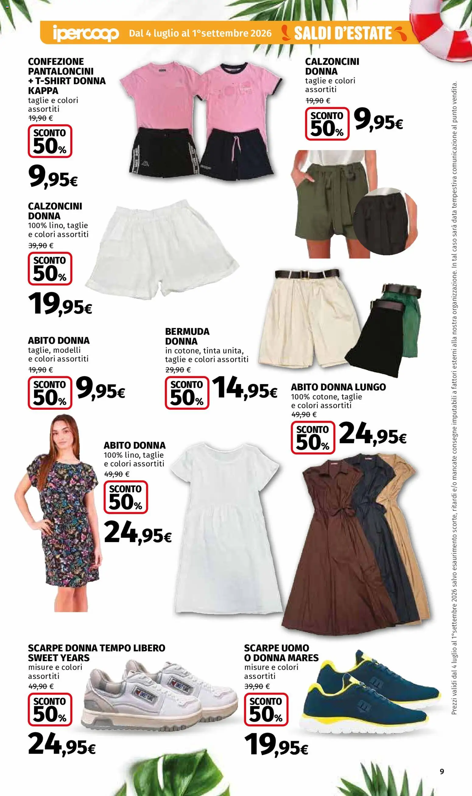 Volantino Ipercoop del 04/07/2026 | Pagina: 9 | Prodotti: Bermuda, Abito, Scarpe, Data