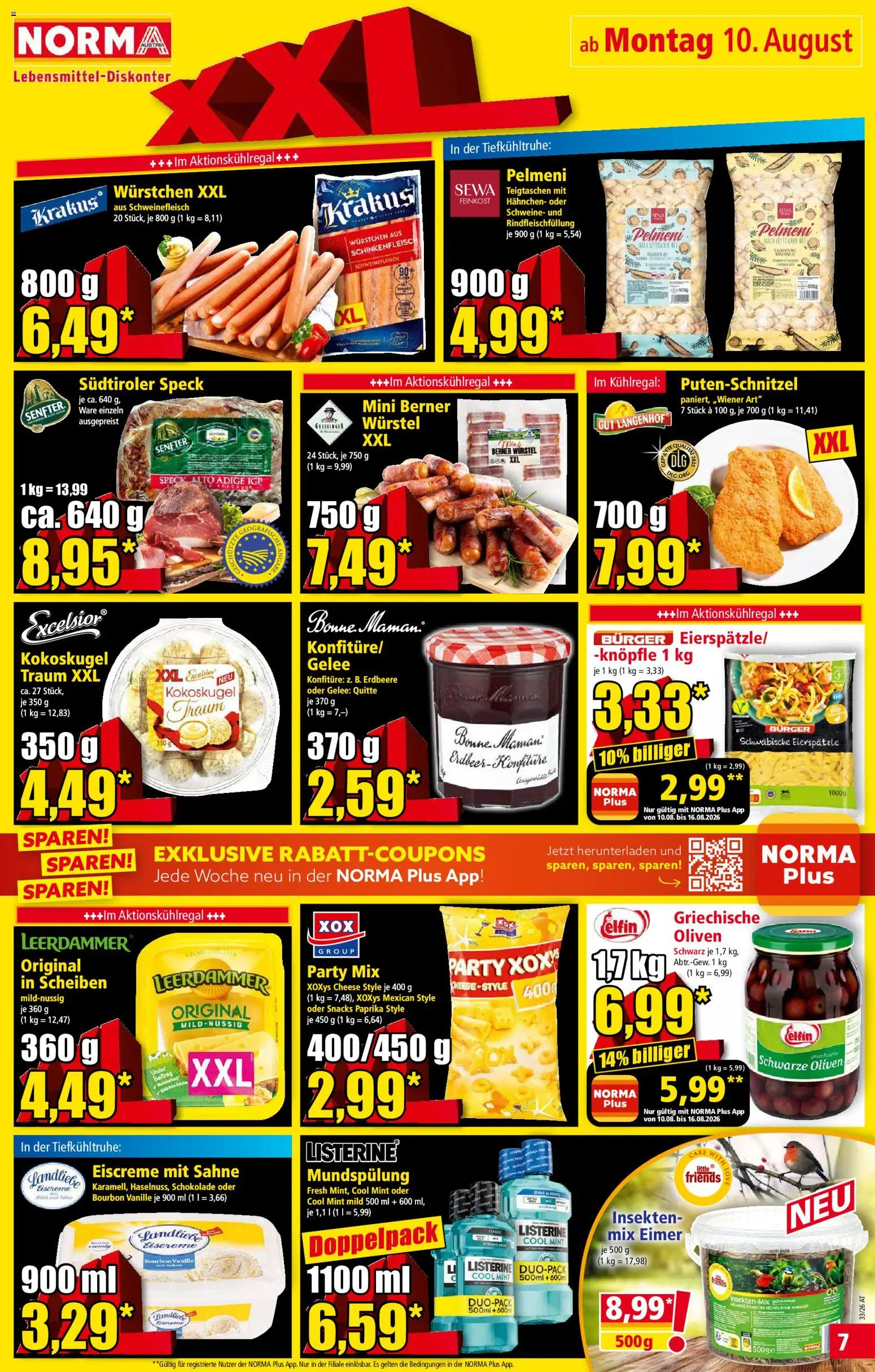 Norma Flugblatt gültig ab 10.08.2026 | Seite: 7 | Produkte: Sahne, Schokolade, Schweinefleisch, Bourbon