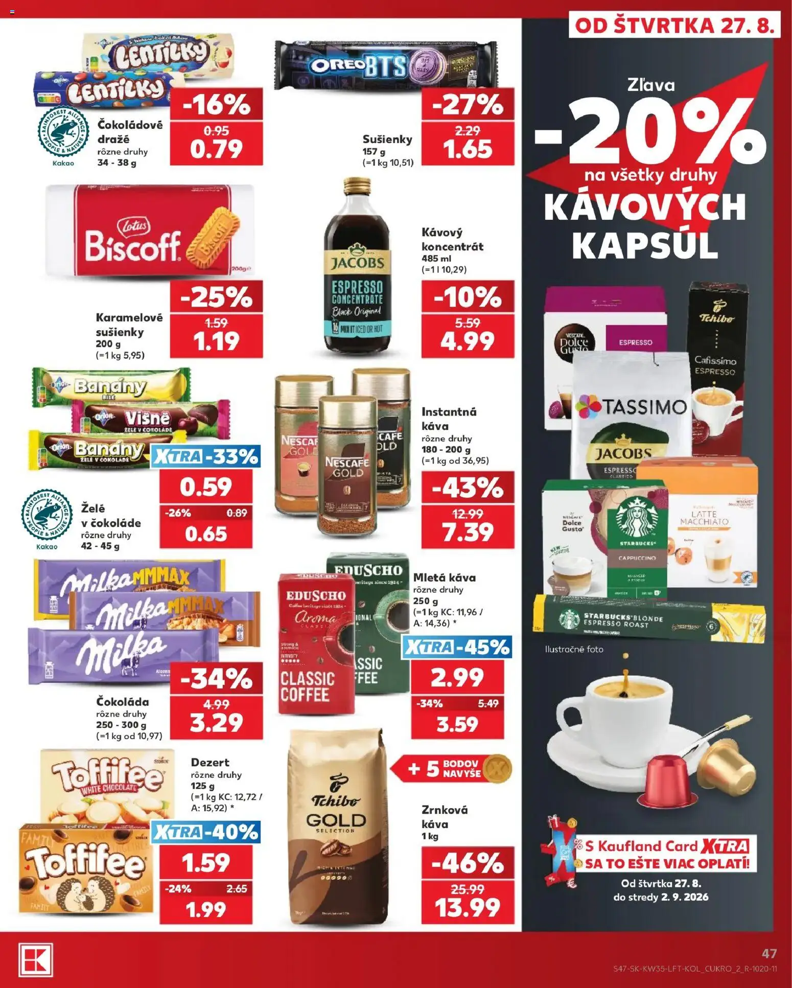 Nové Kaufland akcie – leták je platný od 27.08.2026 | Strana: 47 | Produkty: Káva, Milka, Mletá káva, Kakao