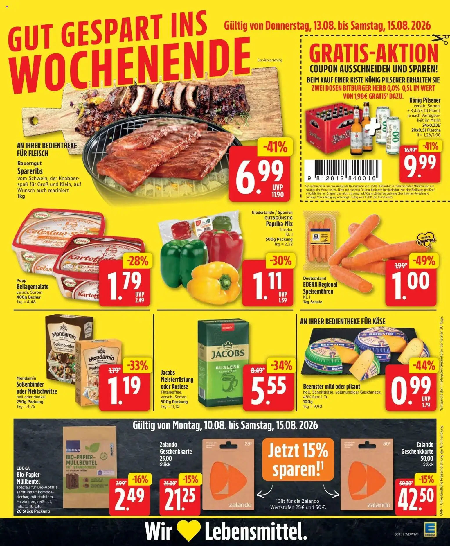 Edeka - Jubiläumshandzettel Schomacker – gültig ab 10.08.2026 | Seite: 22 | Produkte: Konig pilsener, Mehl, Käse, Fleisch