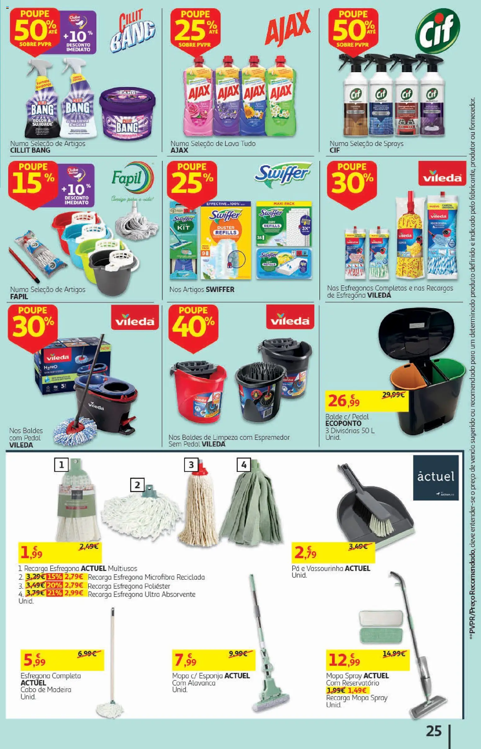 Auchan folheto │ válido de 19/08/2026 | Página: 25 | Produtos: Cabo, Balde, Esponja, Esfregona