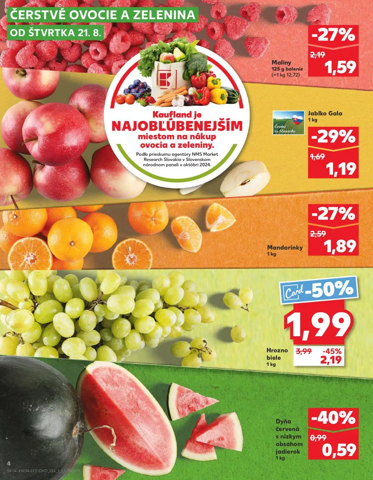 Nové Kaufland akcie – leták je platný od 21.08.2025 | Strana: 4 | Produkty: Mandarinky, Hrozno, Maliny, Ovocie