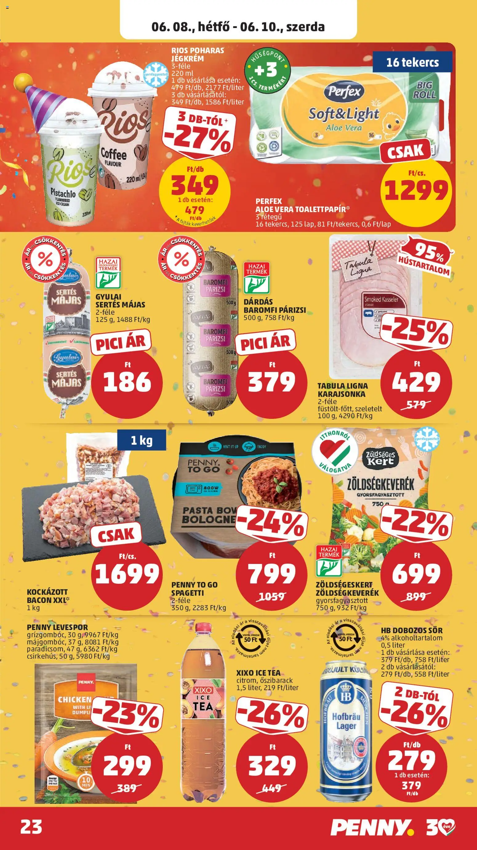 PENNY akciós ujság - amely érvényes a következő dátumtól: 04.06.2026 | Oldal: 27 | Termékek: Kockázott bacon, Sör, Tea, Párizsi