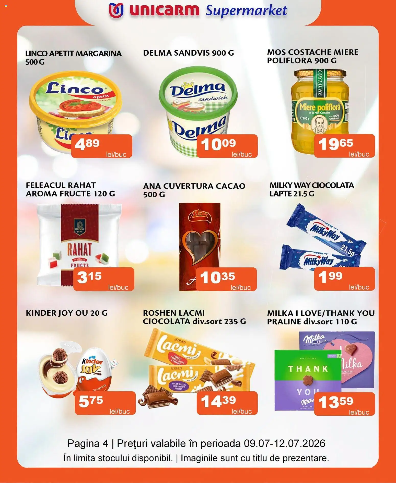 Noul catalog Unicarm – valabil de la 09.07.2026 | Pagină: 4 | Produse: Cuvertură, Praline, Ciocolată, Fructe