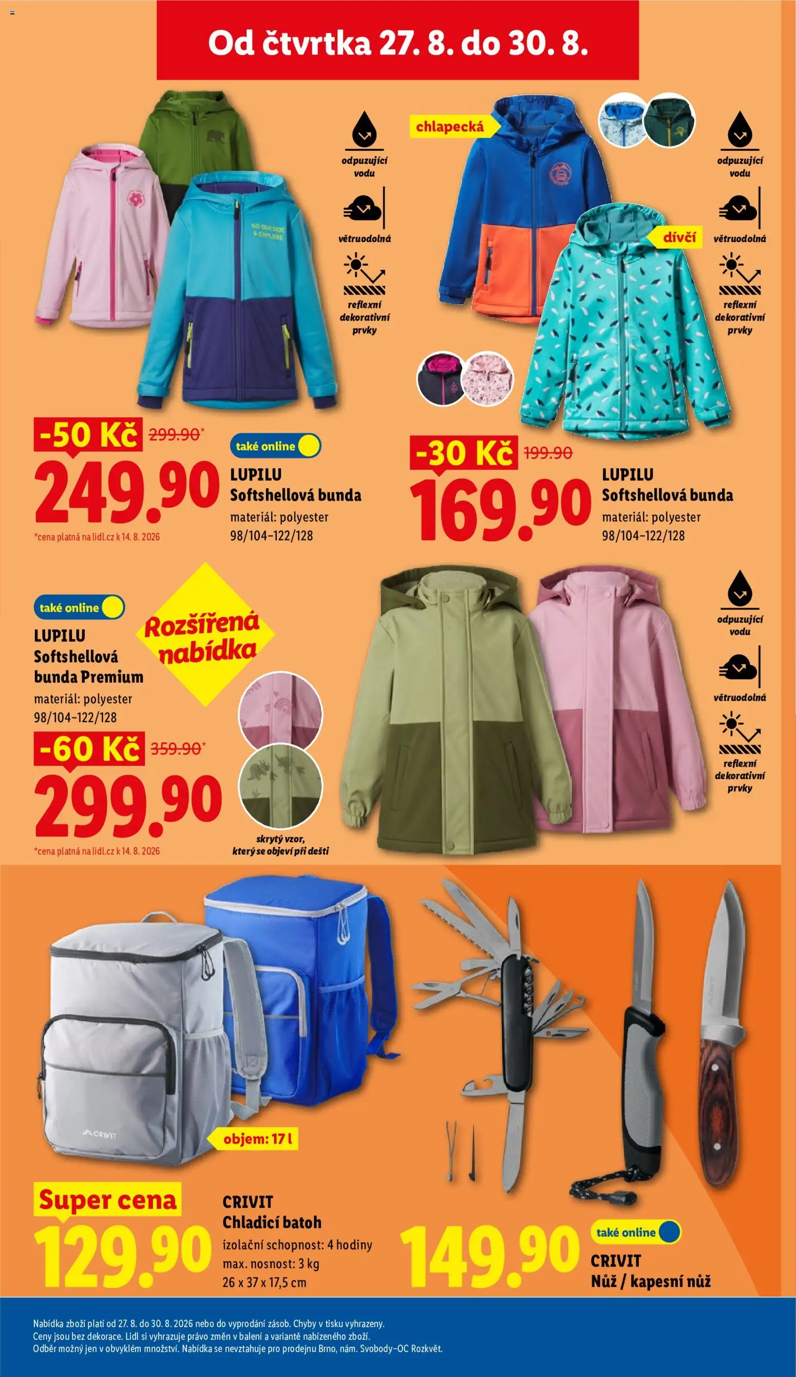 Lidl leták - Spotřební zboží od 24.08.2026 | Strana: 21 | Produkty: Bunda, Hodiny, Batoh, Nůž