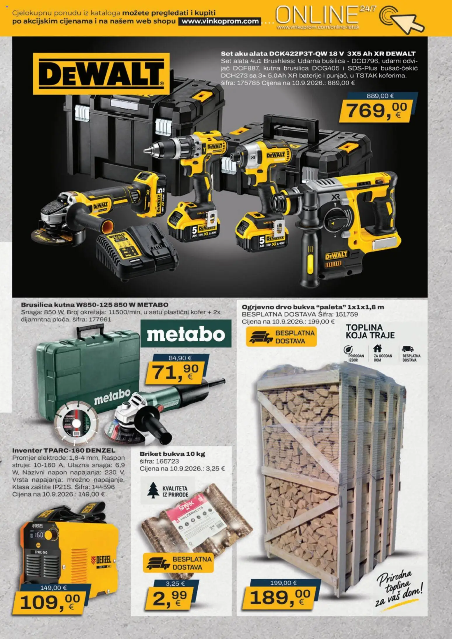 Vinkoprom katalog | vrijedi od 01.10.2026 | Stranica: 9 | Proizvodi: Paleta, Brusilica, Kutna brusilica, Bušilica