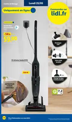 LIDL - Prévisualisation de SILVERCREST Aspirateur balai 2 en 1, Aspirateur balai 2 en 1 valide à partir de 21.05.2026 | Page: 61 | Produits: Filtre, Aspirateur, Balai, Aspirateur balai