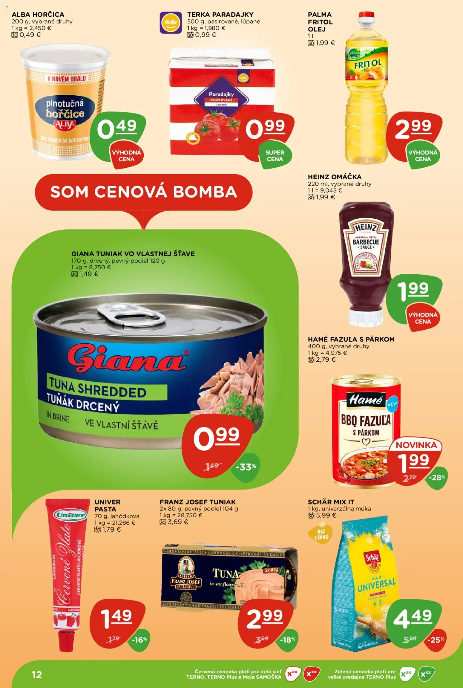 Nové Terno akcie – leták je platný od 13.08.2026 | Strana: 12 | Produkty: Olej, Tuniak, Paradajky, Horčica