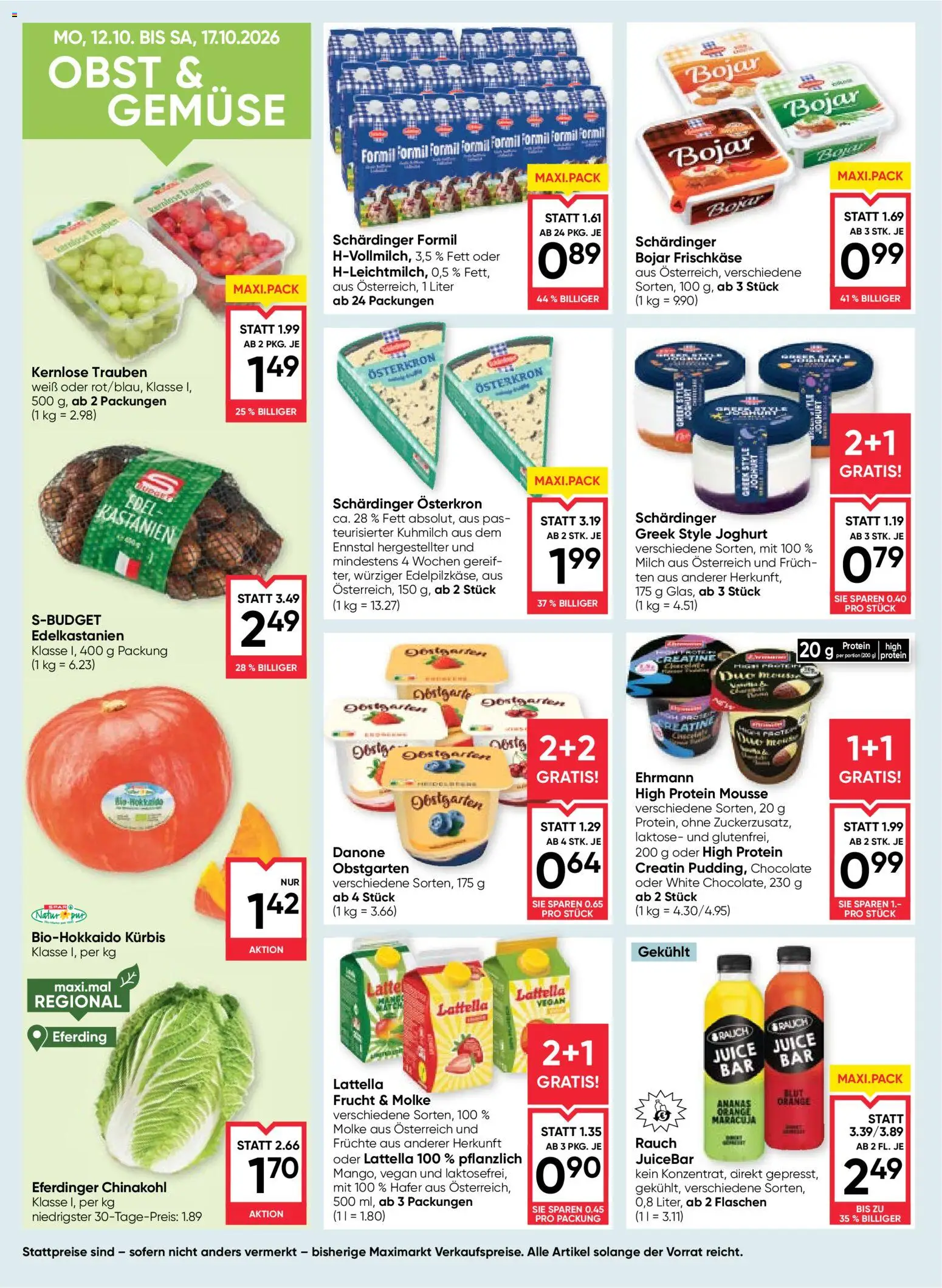 Maximarkt Flugblatt gültig ab 15.10.2026 | Seite: 10 | Produkte: Gemüse, Obst, Milch, Joghurt