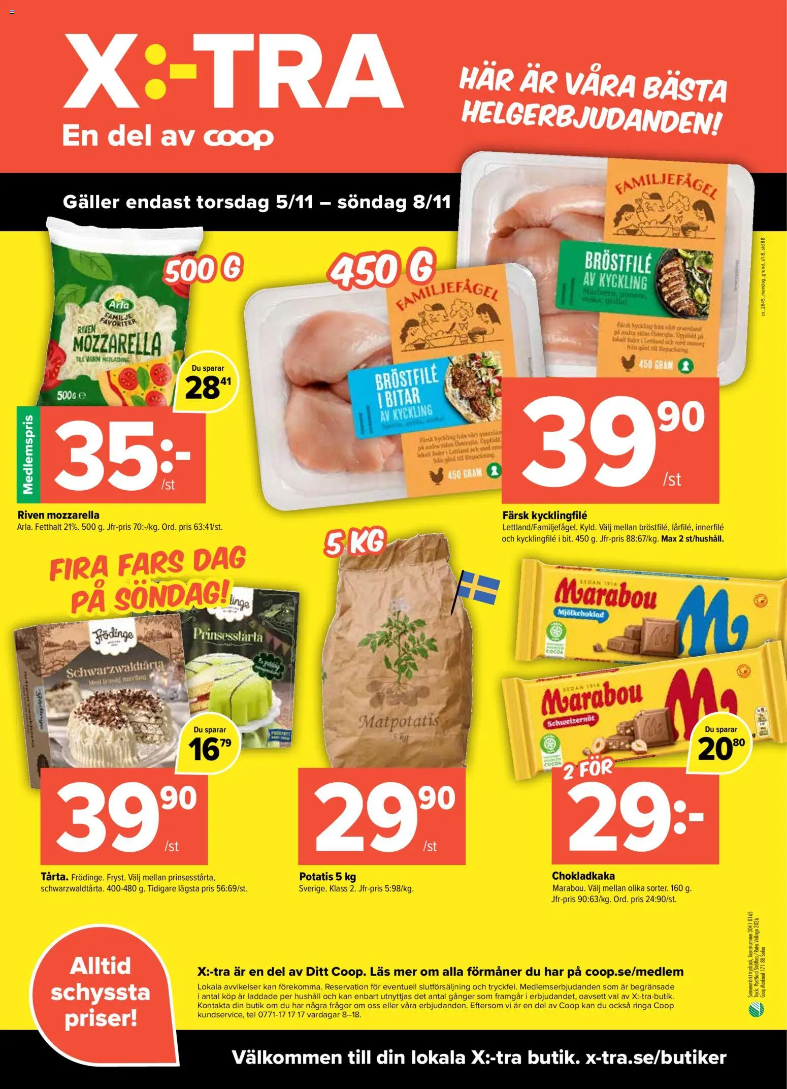 Coop X:-TRA reklamblad aktuell från 02/11/2026 | Sida: 8 | Produkter: Mozzarella, Chokladkaka, Potatis, Kyckling