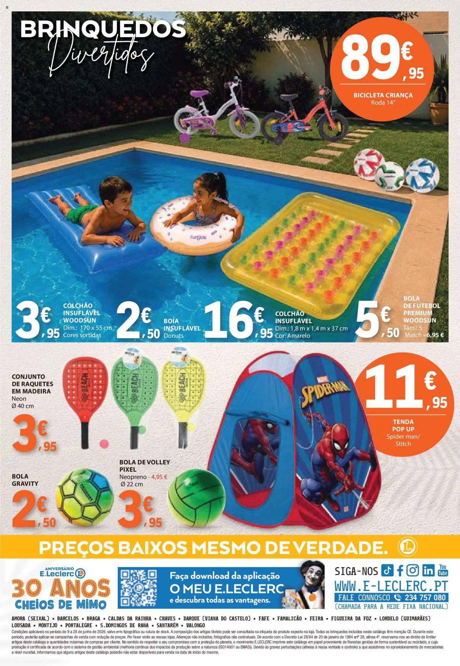 E.Leclerc folheto Especial Praia │ válido de 09.06.2026 | Página: 16 | Produtos: Faca, Tenda, Bicicleta, Colchão