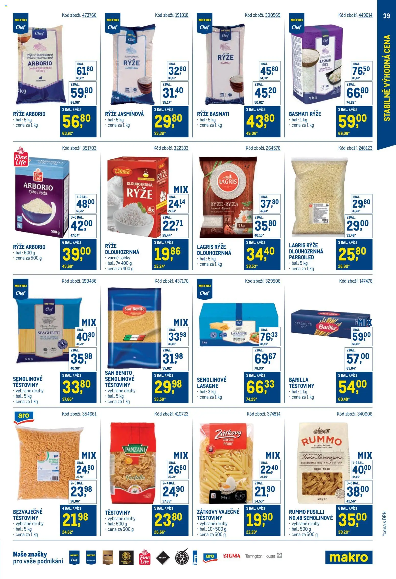 Makro leták - Cash & Carry od 20.05.2026 | Strana: 39 | Produkty: Penne, Rýže, Basmati, Lasagne