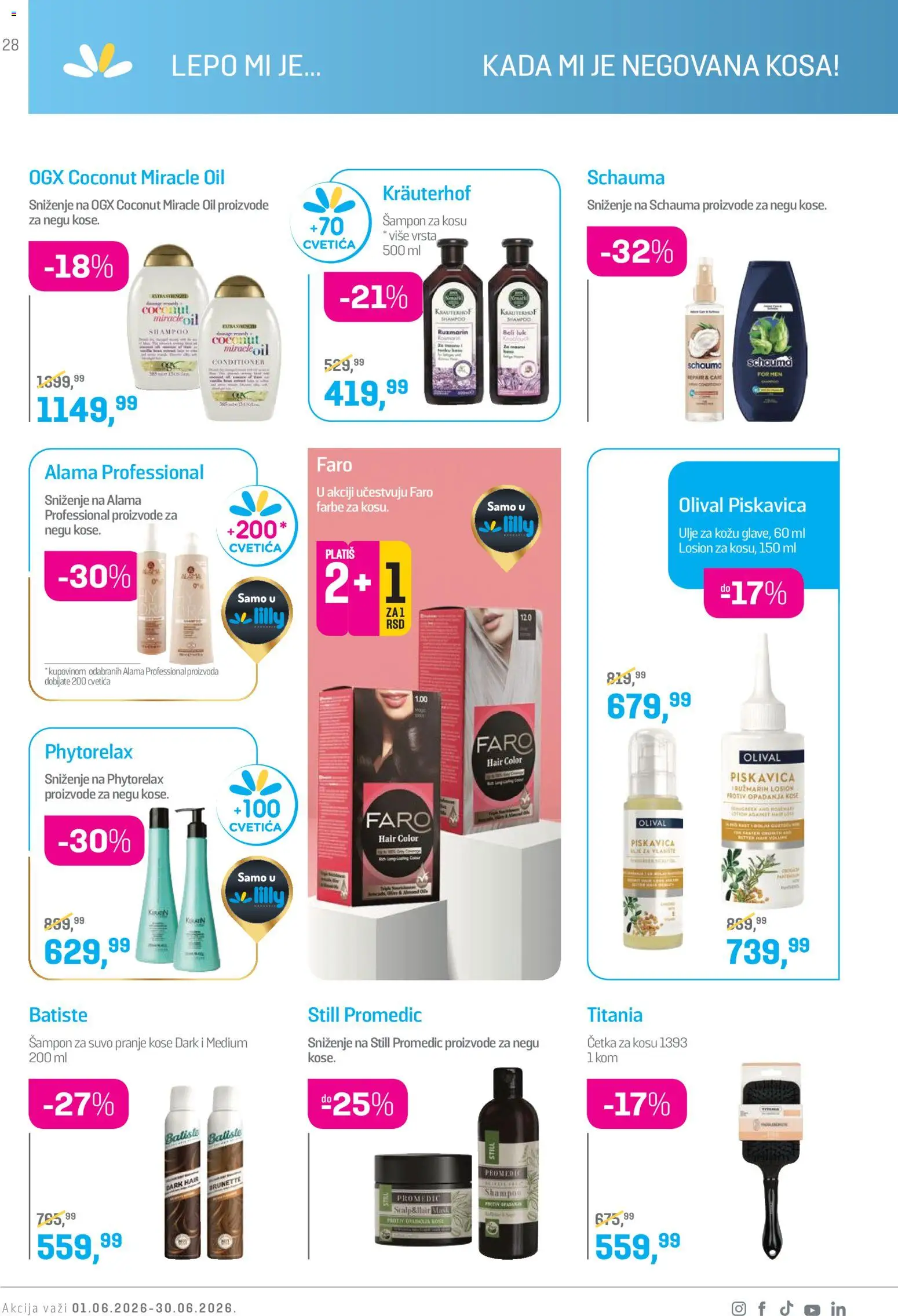 Lilly drogerie katalog - važi od 01.06.2026 | Strana: 28 | Proizvode: Cetka za kosu, Četka, Šampon, Ulje