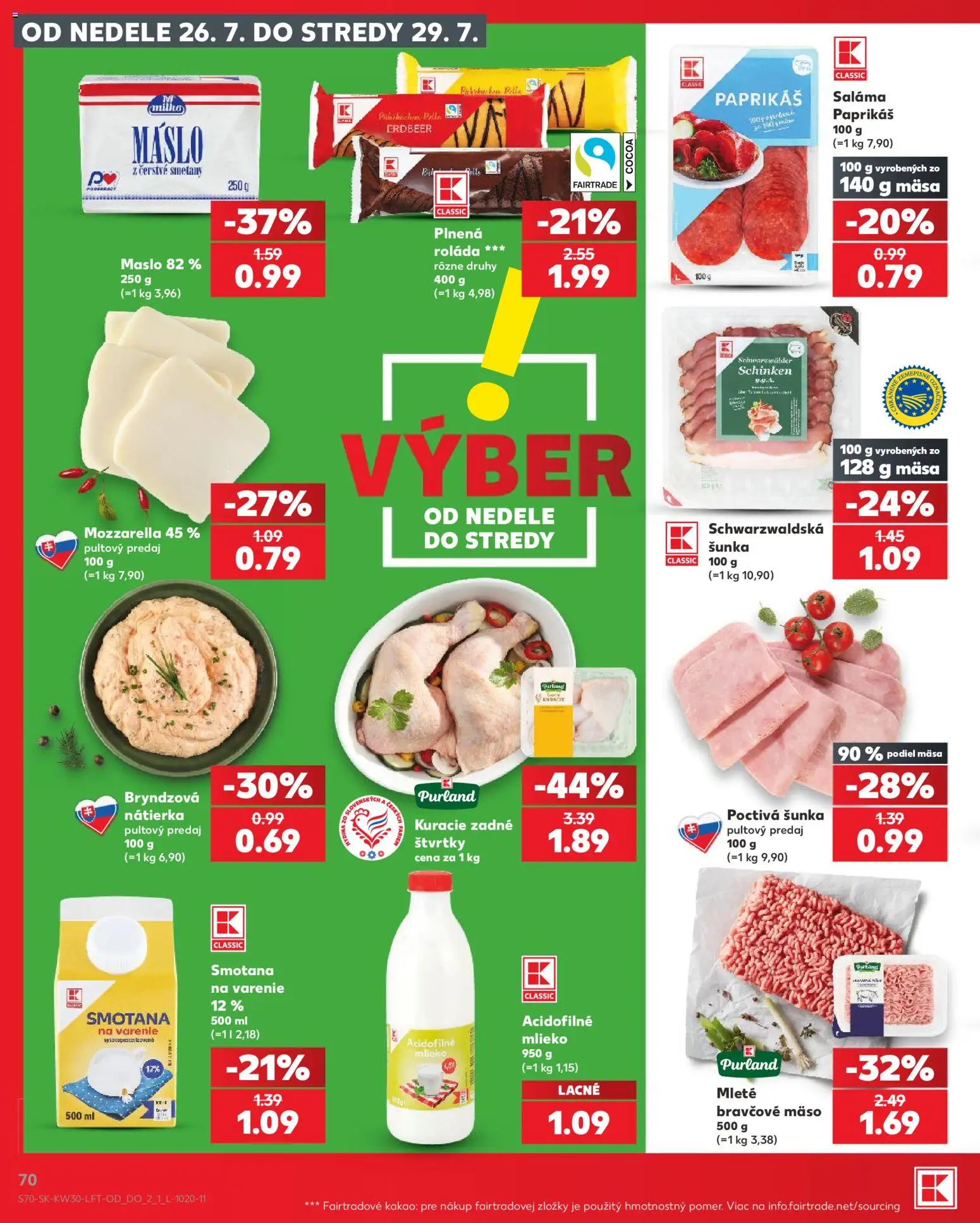 Nové Kaufland akcie – leták je platný od 23.07.2026 | Strana: 70 | Produkty: Maslo, Smotana, Mozzarella, Kakao
