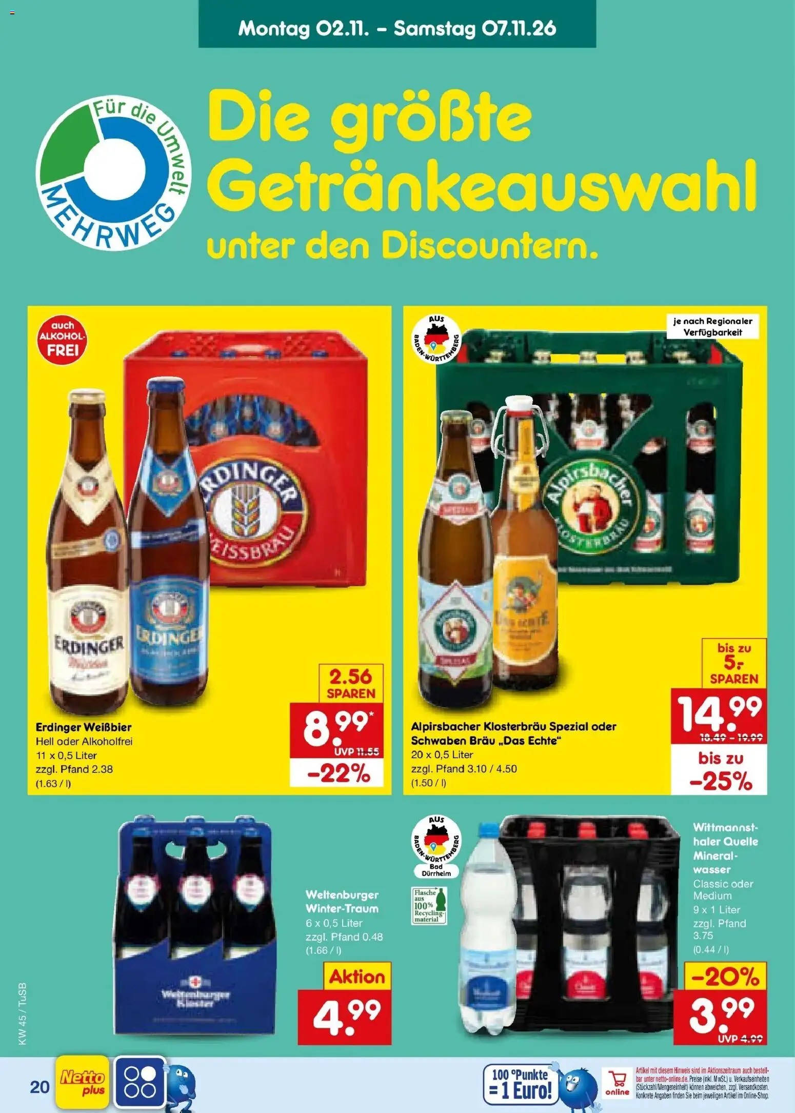 Netto Marken-Discount Prospekt Sindelfingen – gültig ab 02.11.2026 | Seite: 30 | Produkte: Erdinger, Weißbier, Wasser, Alkohol