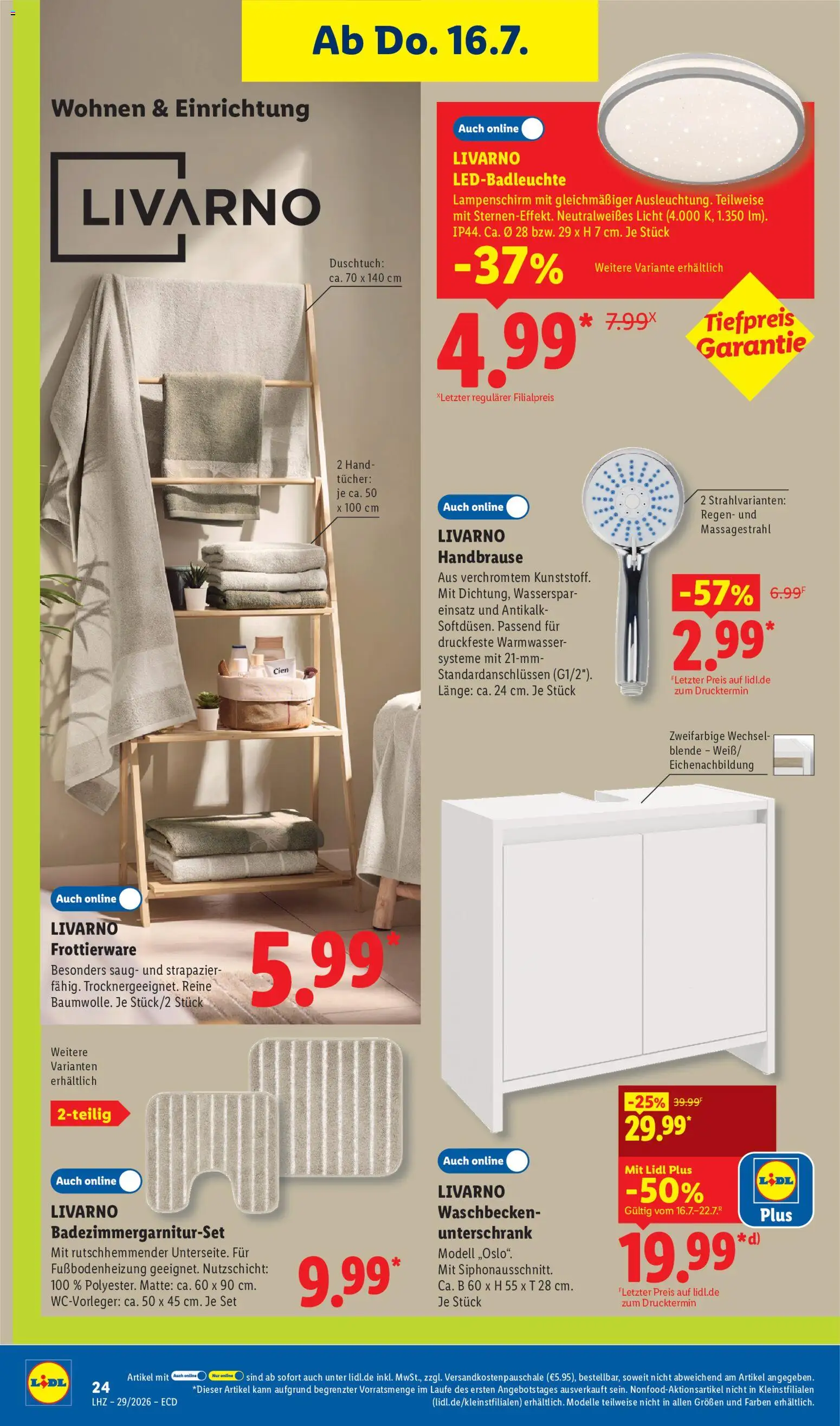 Lidl Prospekt – gültig ab 13.07.2026 | Seite: 24 | Produkte: Waschbecken, Unterschrank, Lampenschirm