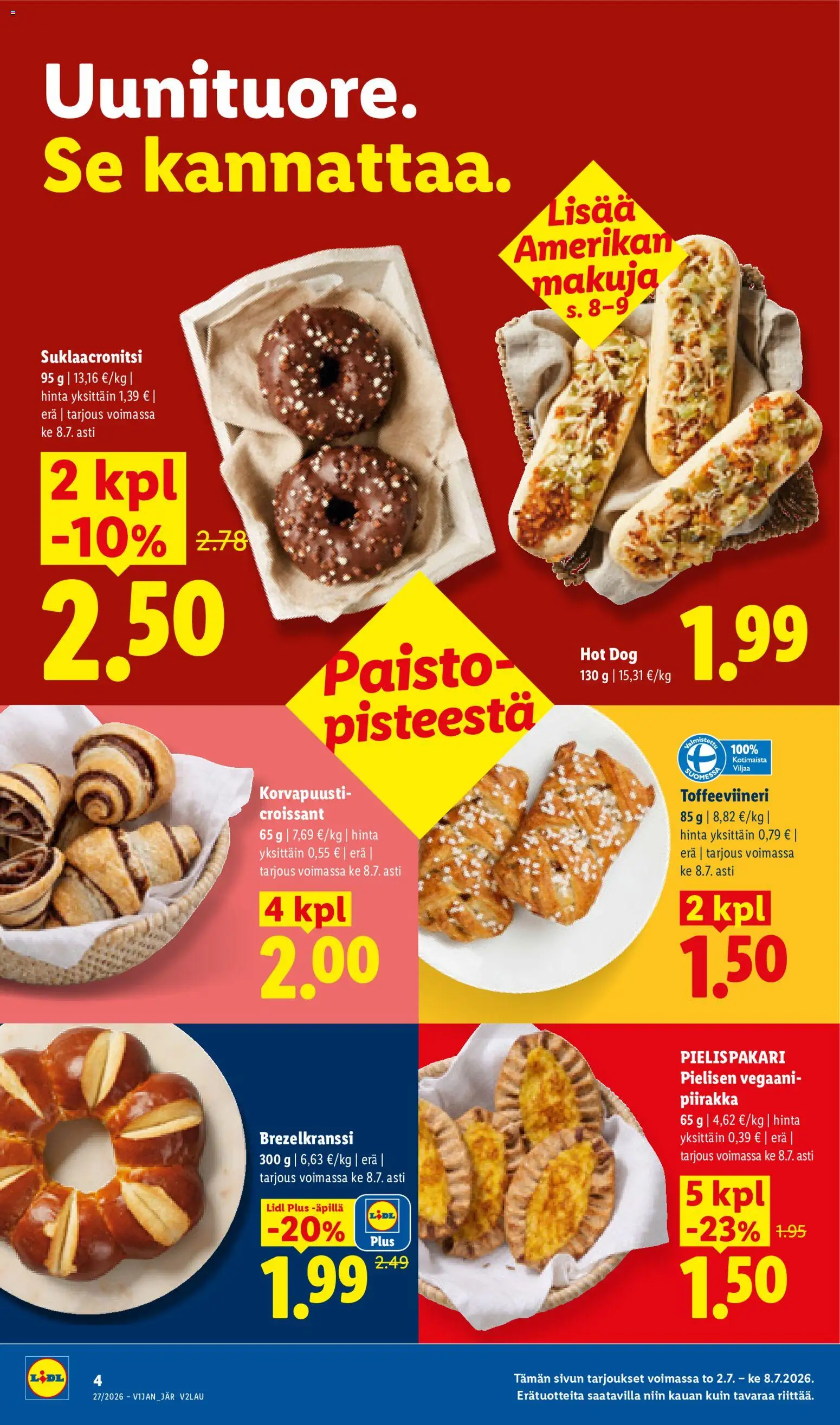 Lidl tarjoukset - Tampere – voimassa 02/07/2026 alkaen | Sivu: 4 | Tuotteet: Piirakka, Hot dog