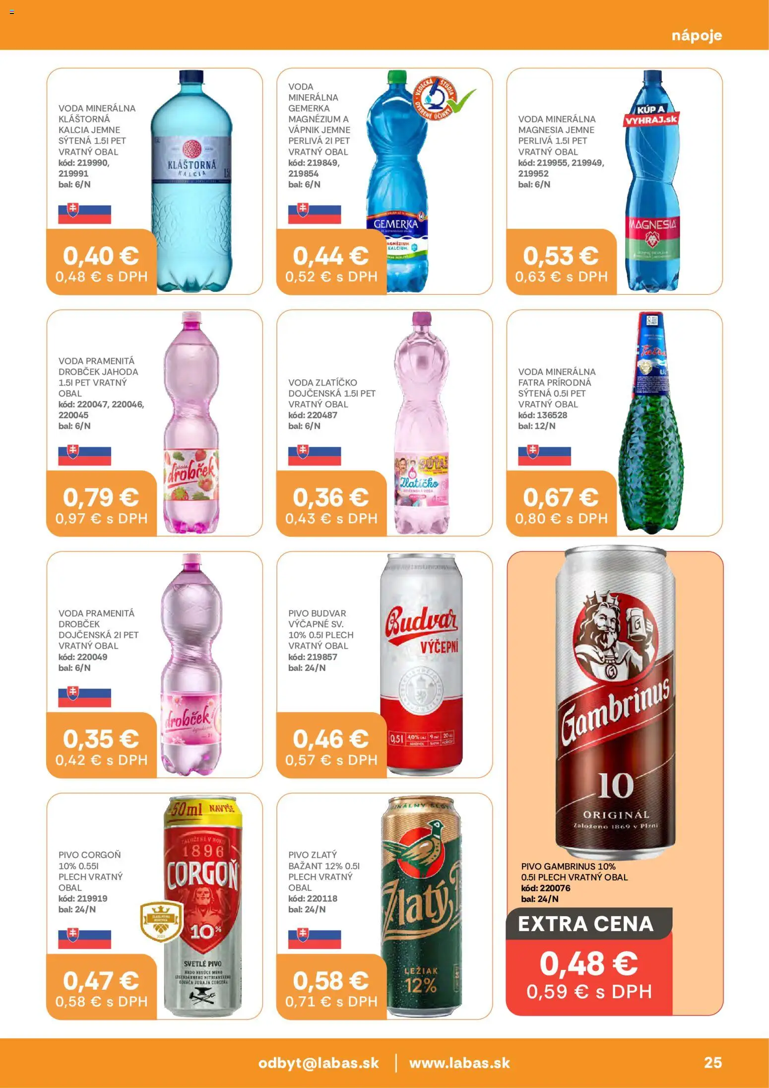 Nové Labaš akcie – leták je platný od 23.10.2026 | Strana: 25 | Produkty: Nápoje, Zlatý Bažant, Magnesia, Voda