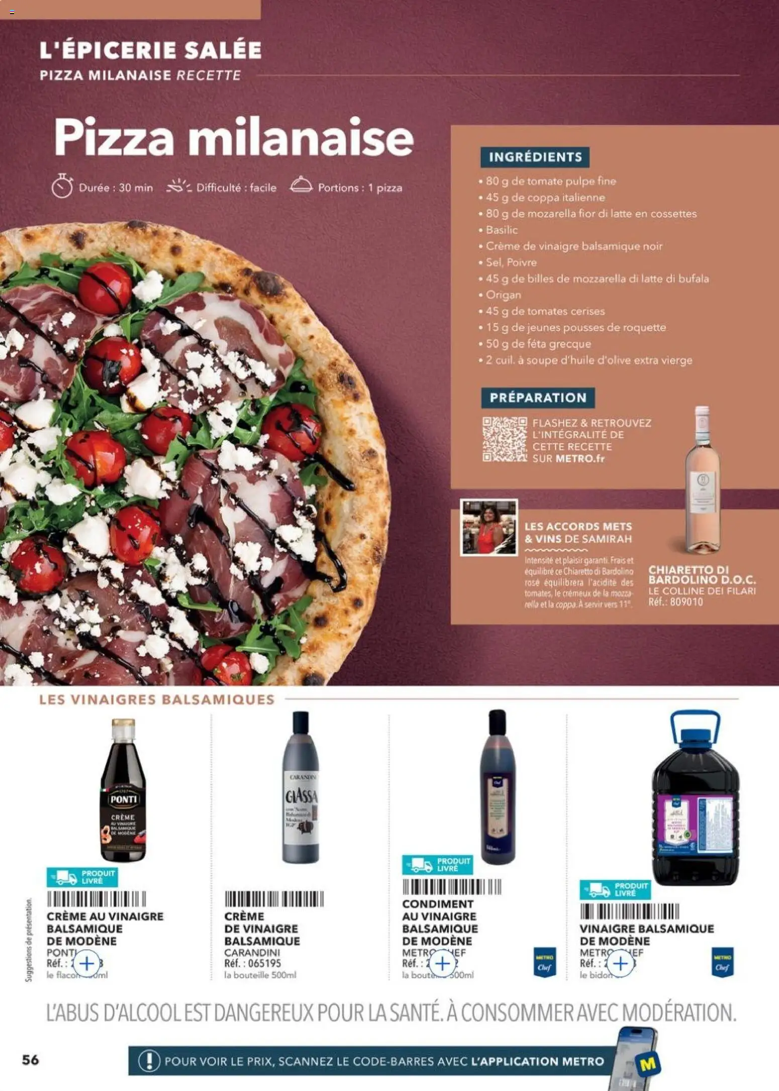 {H1} | Page: 56 | Produits: Cerises, Mozzarella, Vinaigre, Crème