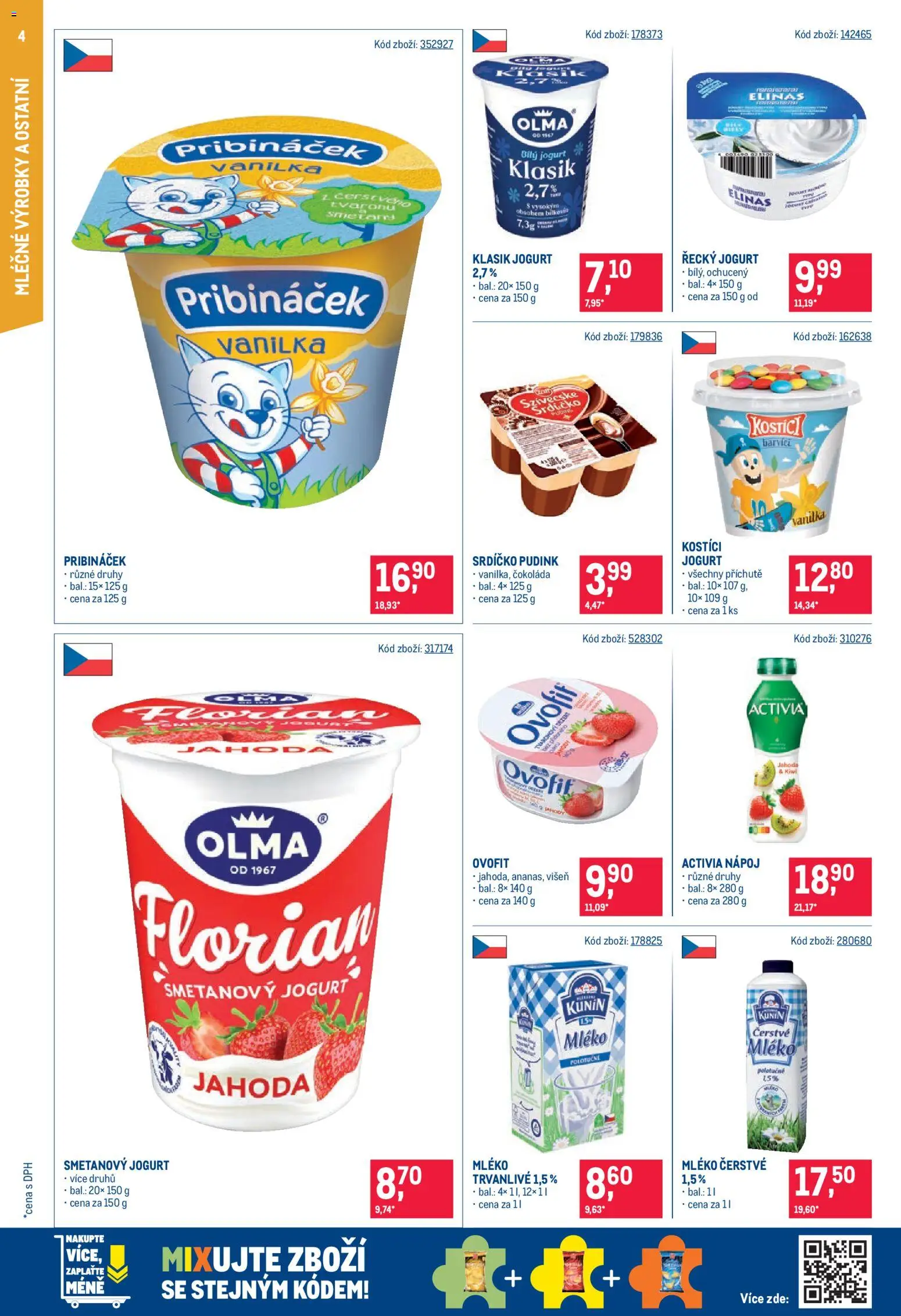 Makro leták - Maloobchod od 15.07.2026 | Strana: 4 | Produkty: Mléko, Kostici, Pribináček, Bílý jogurt