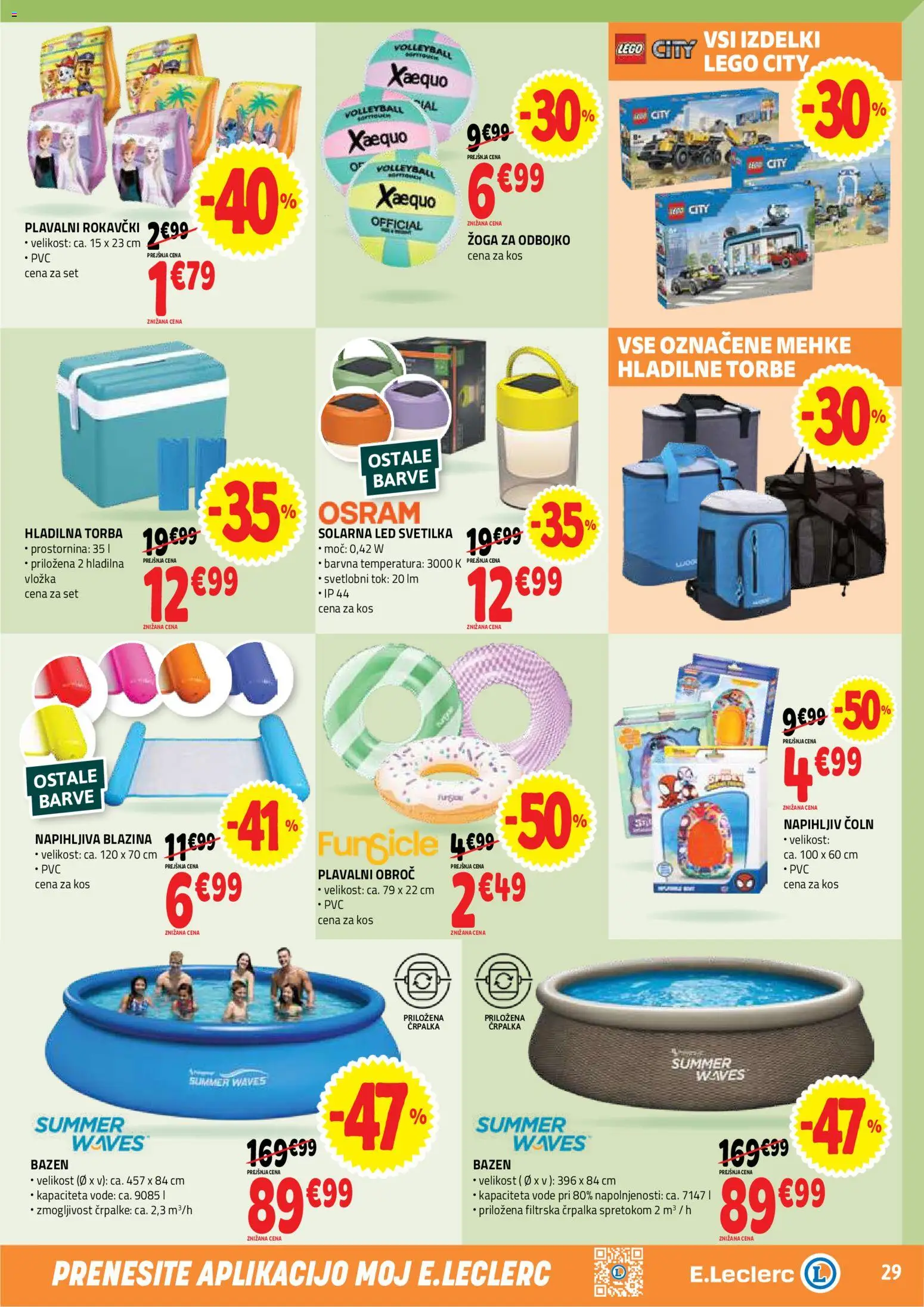 Novi E.leclerc katalog ponudbe – veljaven od 15.07.2026 | Stran: 29 | Izdelki: Bazen, Hladilna torba, Blazina, Kos