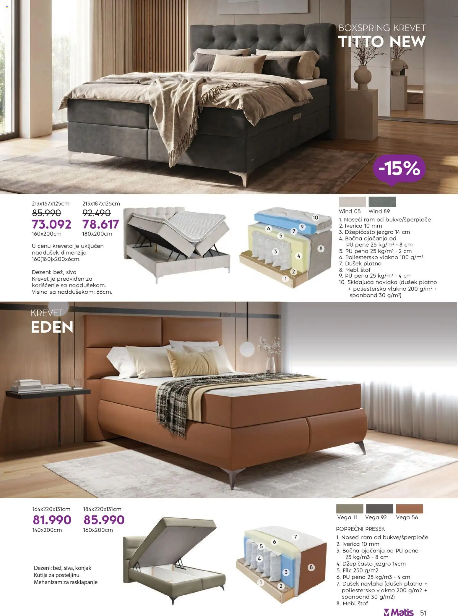 Matis katalog - važi od 01.06.2026 | Strana: 51 | Proizvode: Krevet, Dušek, Kutija