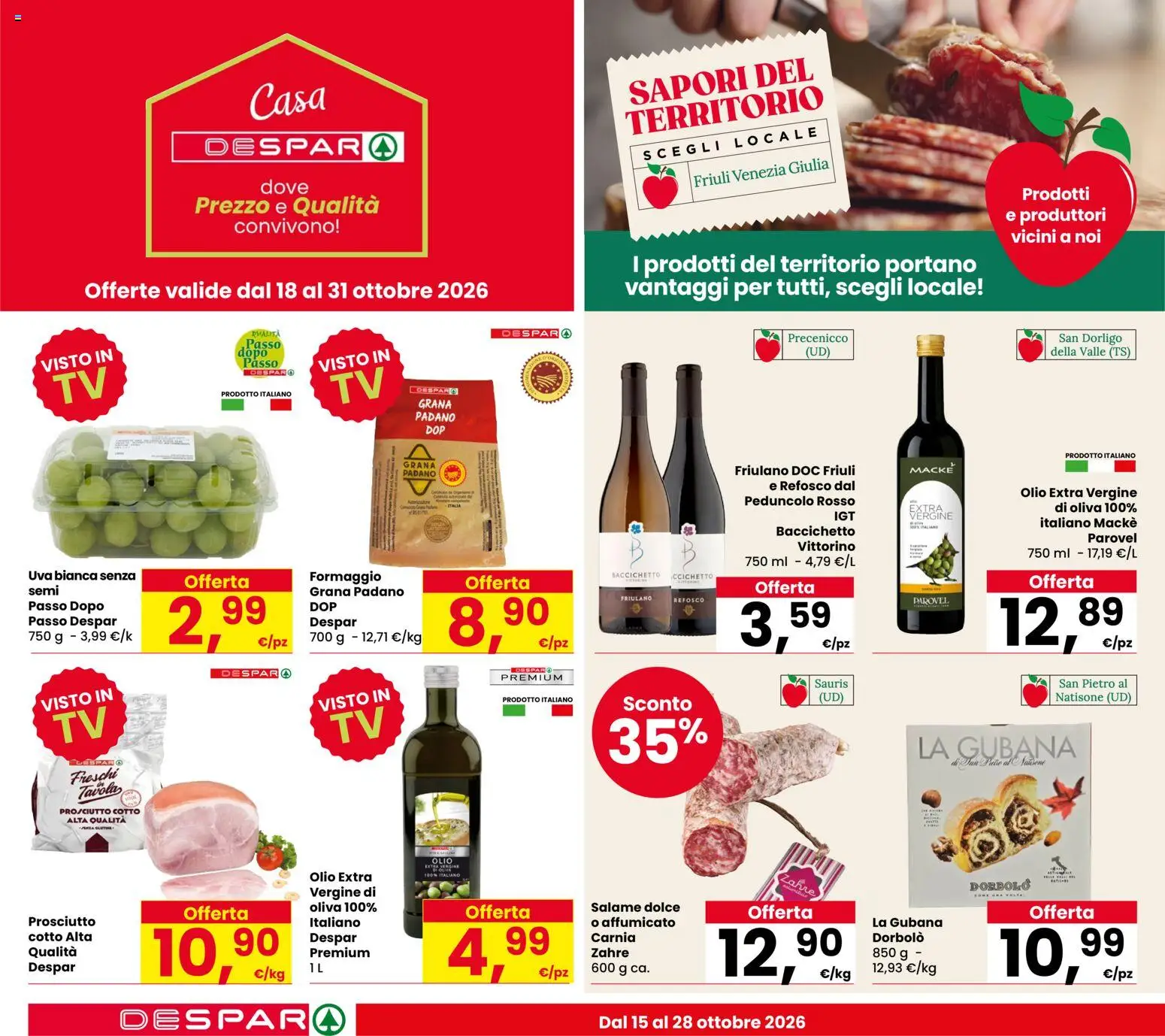 Volantino Despar del 15/10/2026 | Pagina: 2 | Prodotti: Formaggio, Olio, Grana Padano, Olio extra vergine