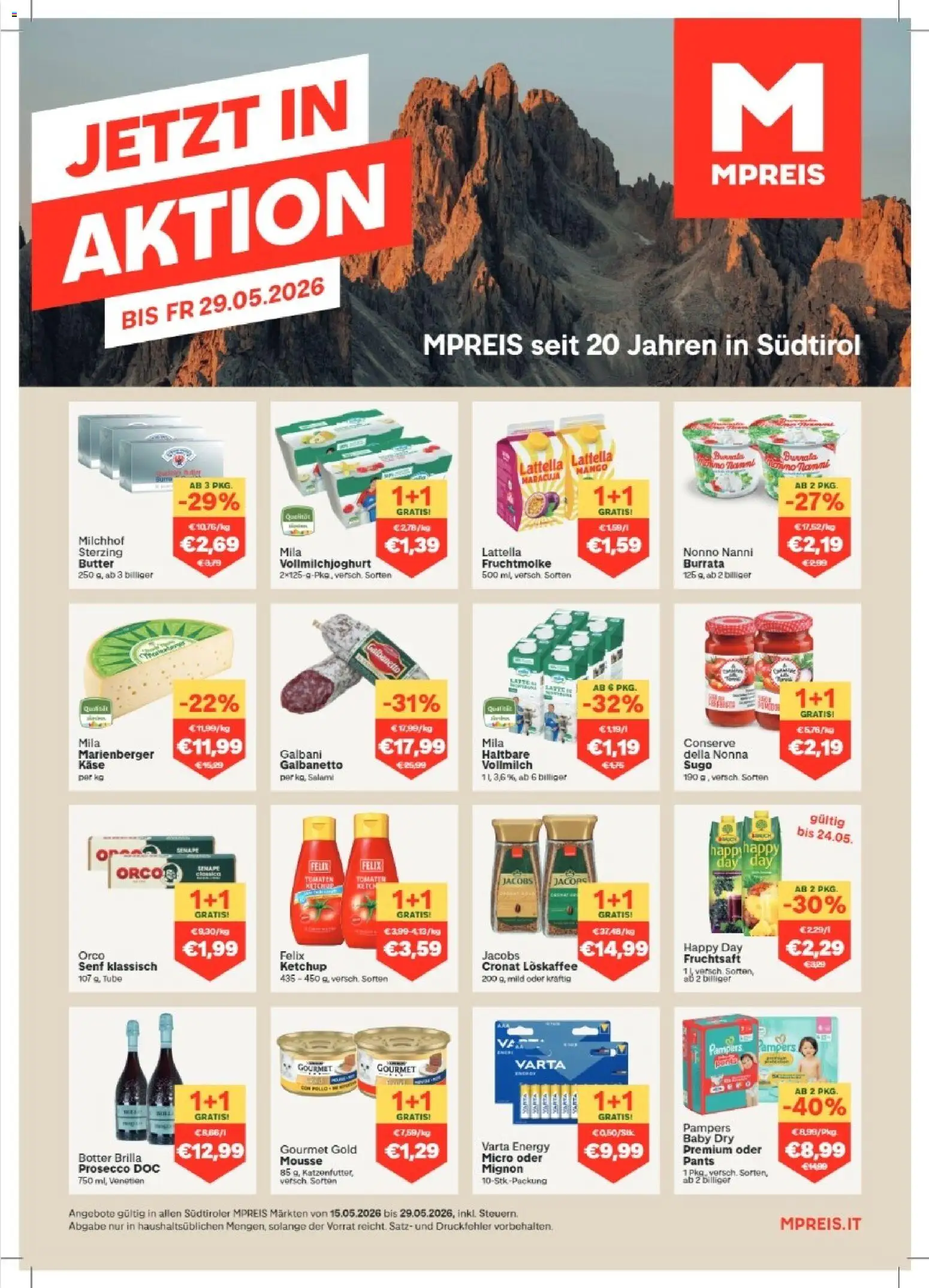 MPREIS Algund gültig ab 17.05.2026 | Seite: 1 | Produkte: Mango, Butter, Käse, Tomaten