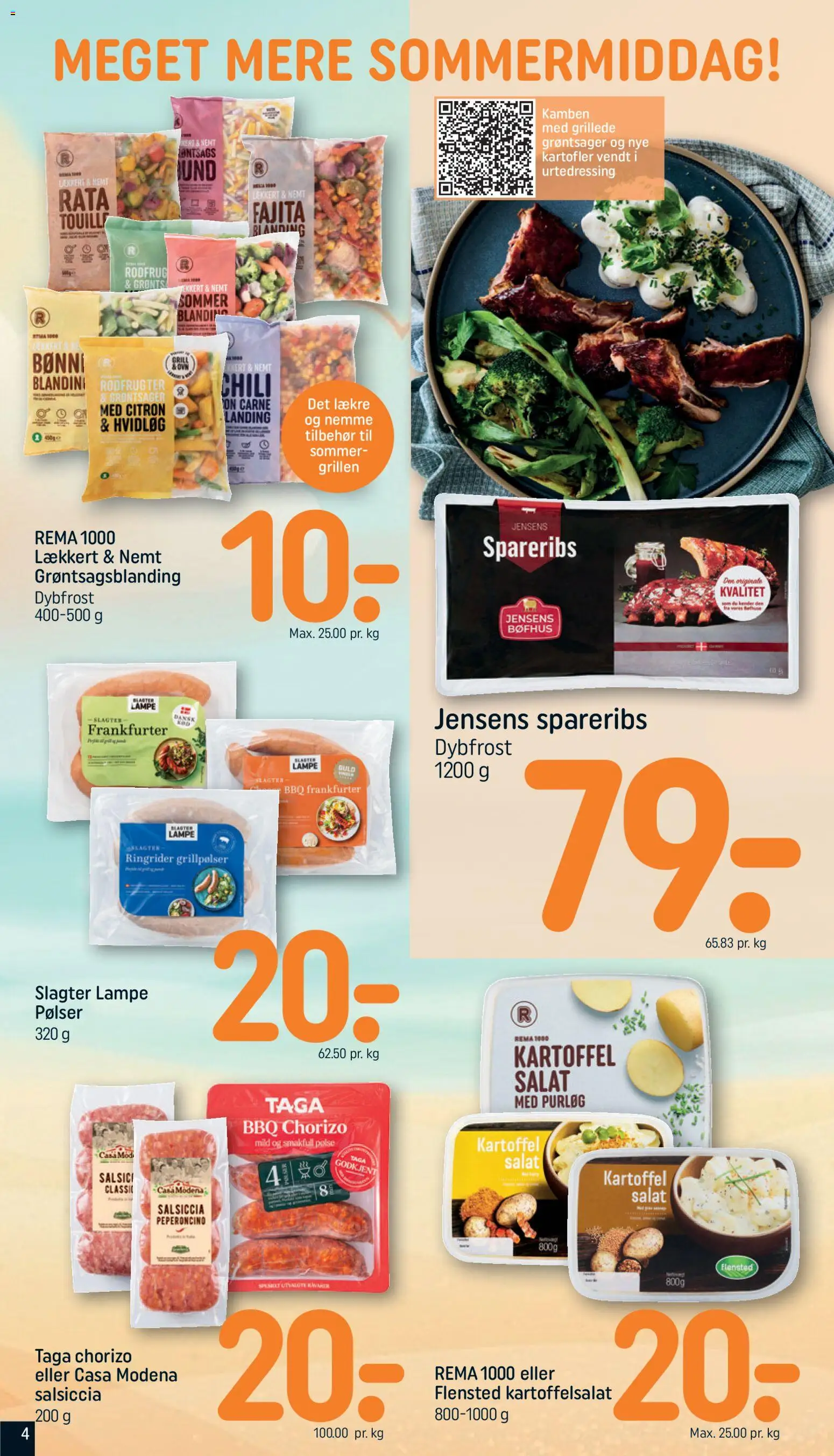 Rema 1000 tilbudsavis – gyldig fra 12/07/2026 | Side: 4 | Produkter: Pølser, Hvidløg, Lampe, Rodfrugter