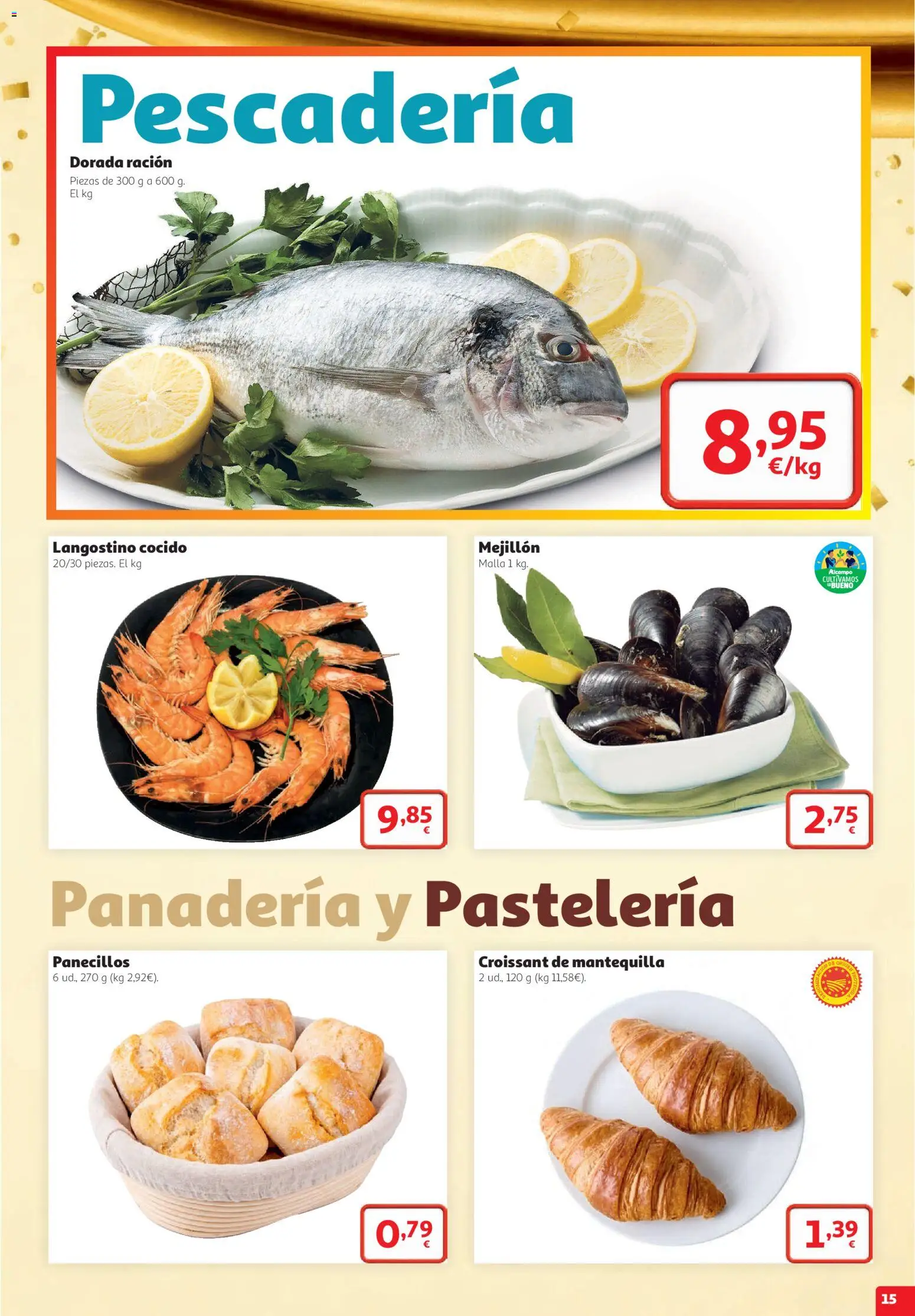 Alcampo SST Grandes Marcas │ válido desde el 22/10/2026 | Página: 15 | Productos: Croissant, Panadería, Mantequilla, Langostino