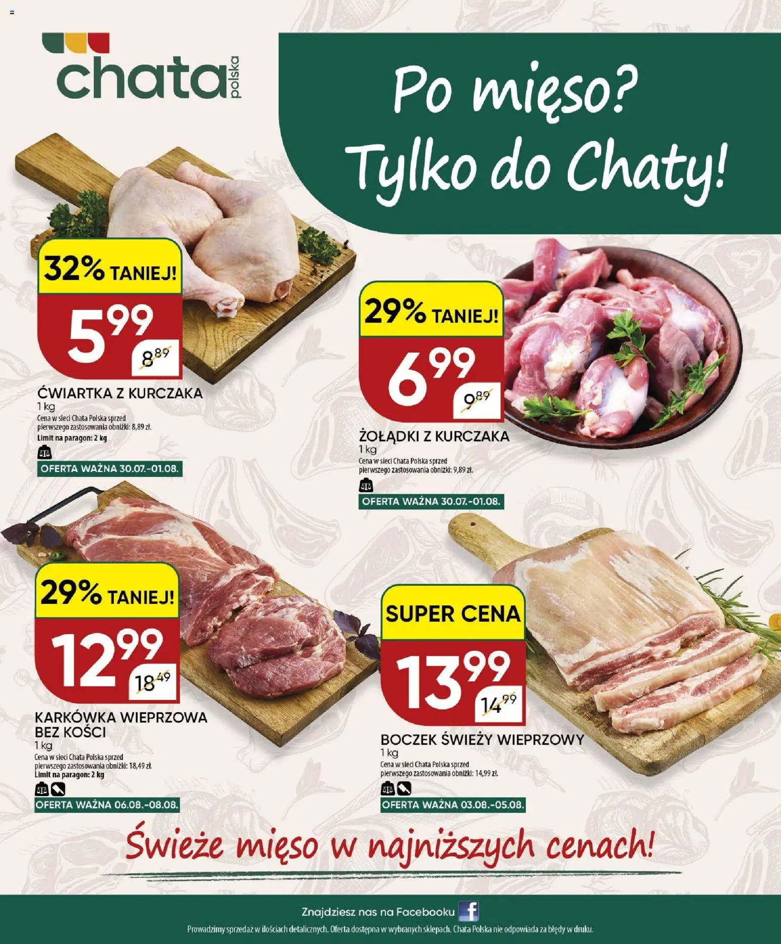 Chata Polska gazetka od 30.07.2026 | Strona: 20 | Produkty: Karkówka, Mięso, Boczek, Ćwiartka z kurczaka