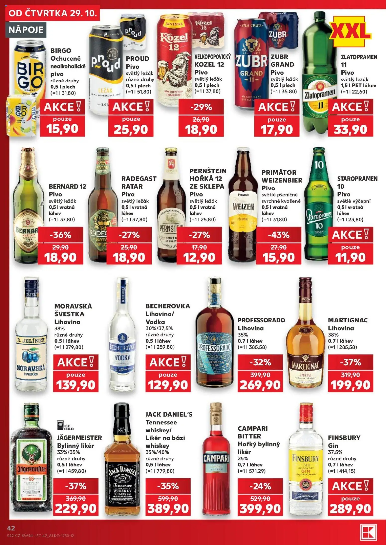 Kaufland leták od 29.10.2026 | Strana: 42 | Produkty: Jägermeister, Pivo Kozel, Kozel, Plech
