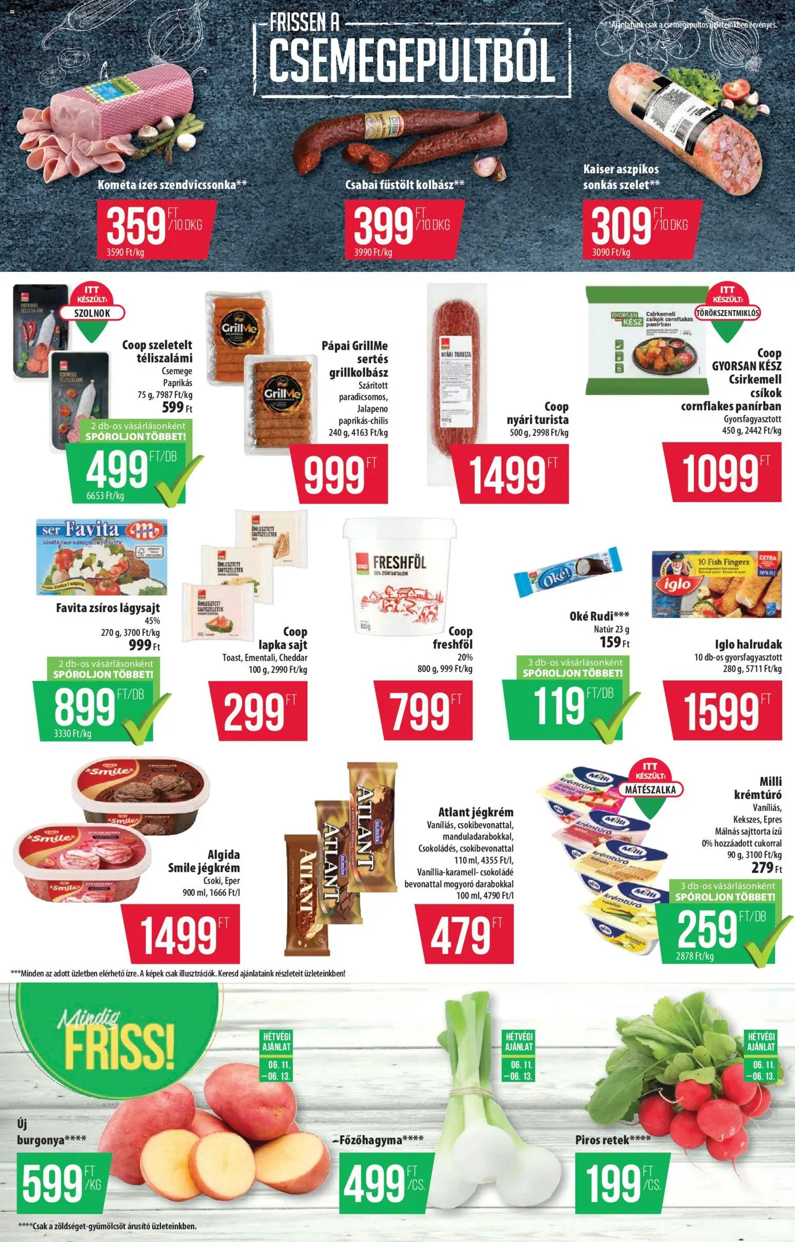 COOP akciós ujság - amely érvényes a következő dátumtól: 11.06.2026 | Oldal: 2 | Termékek: Burgonya, Kolbász, Sajttorta, Csirkemell