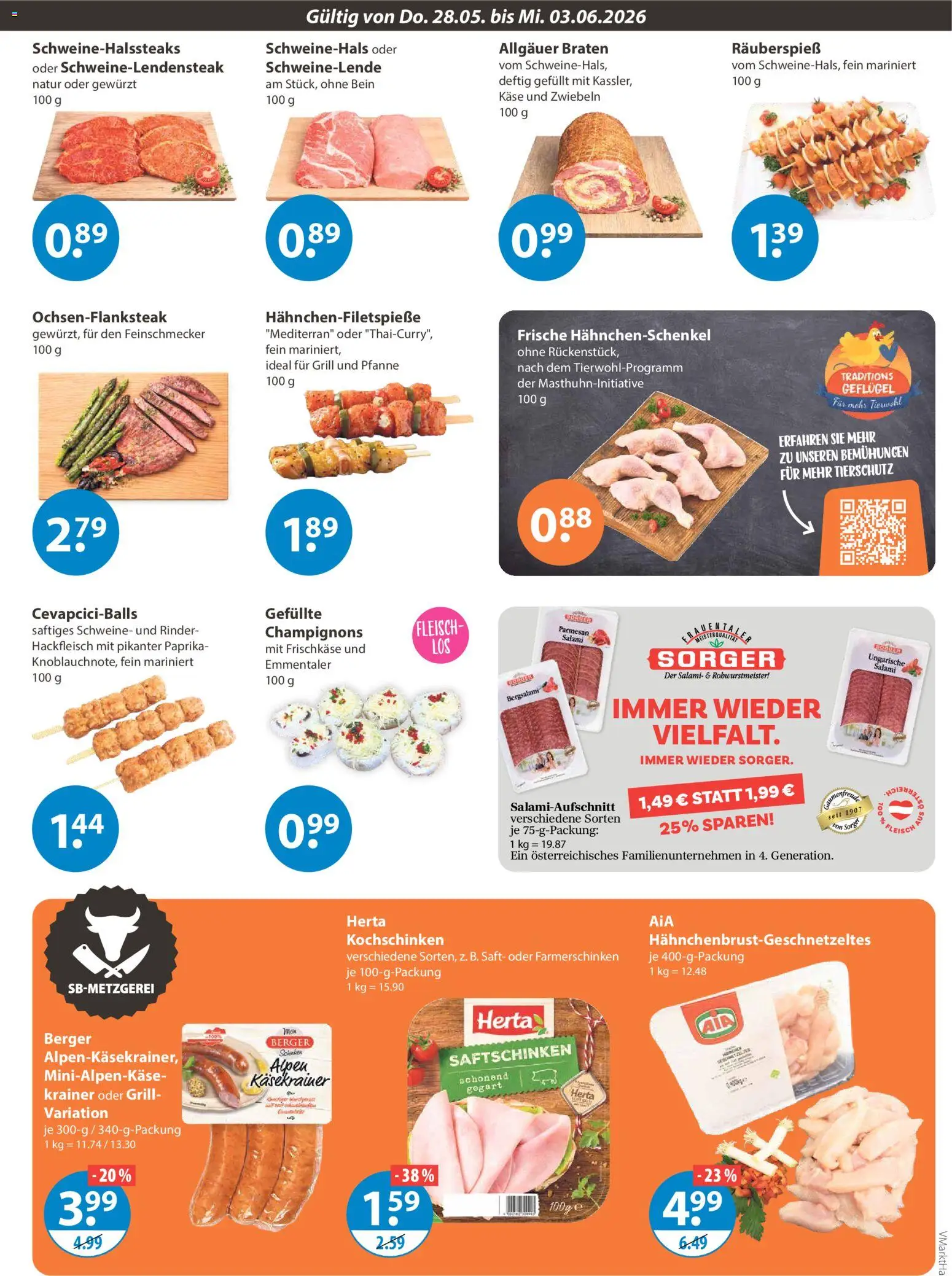 V-Markt Angebote – gültig ab 28.05.2026 | Seite: 3 | Produkte: Grill, Hahnchenschenkel, Champignons, Hackfleisch