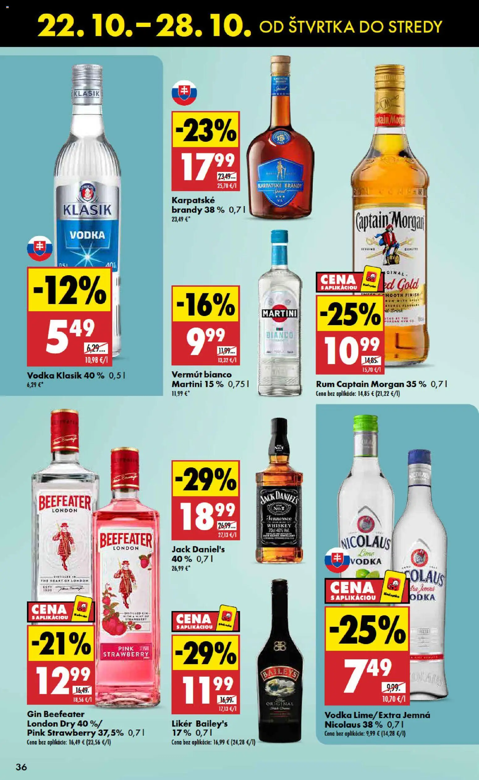 Nové Biedronka akcie – leták je platný od 22.10.2026 | Strana: 36 | Produkty: Vermut, Beefeater gin, Gin, Vodka