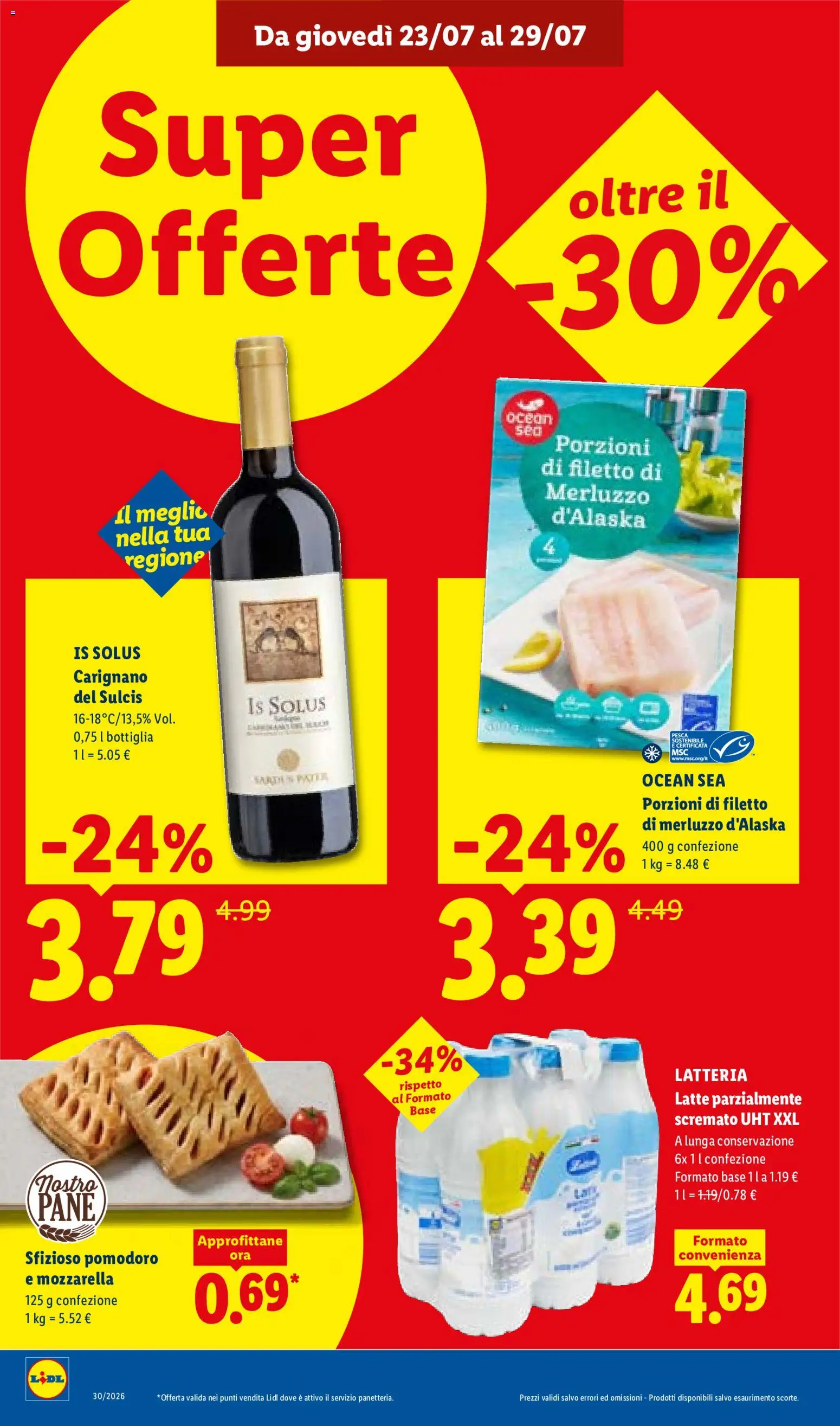Volantino Lidl del 23/07/2026 | Pagina: 14 | Prodotti: Merluzzo, Pomodoro, Latte, Bottiglia
