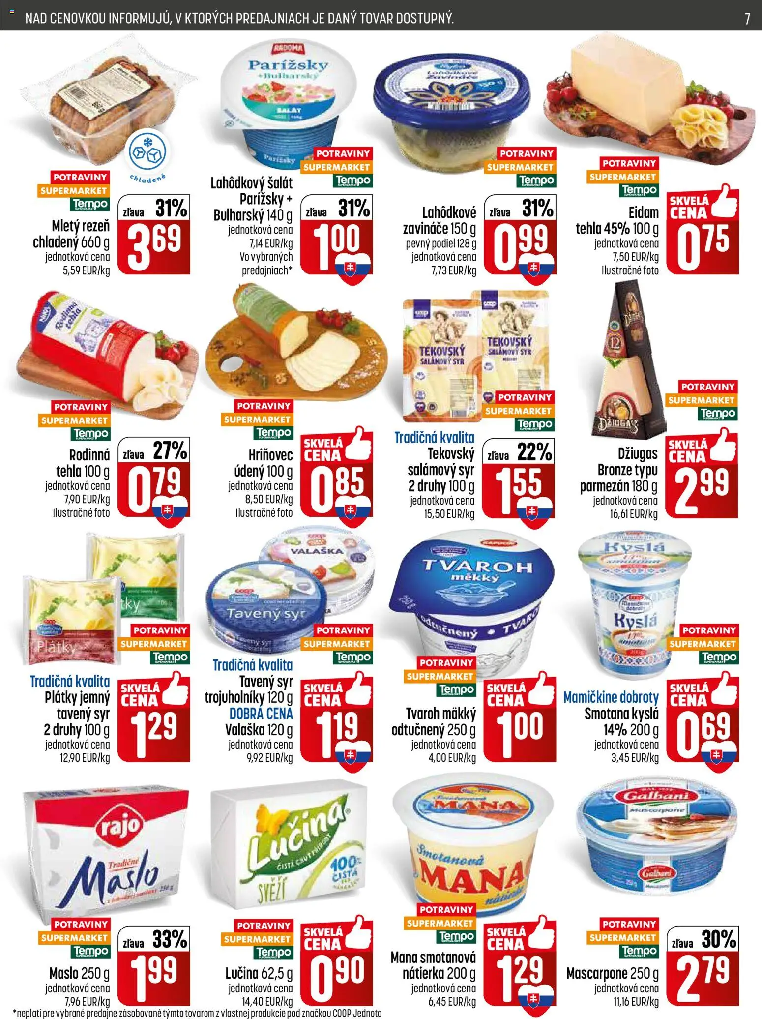 Nové COOP Jednota akcie – leták je platný od 07.05.2026 | Strana: 7 | Produkty: Maslo, Syr, Eidam, Mascarpone
