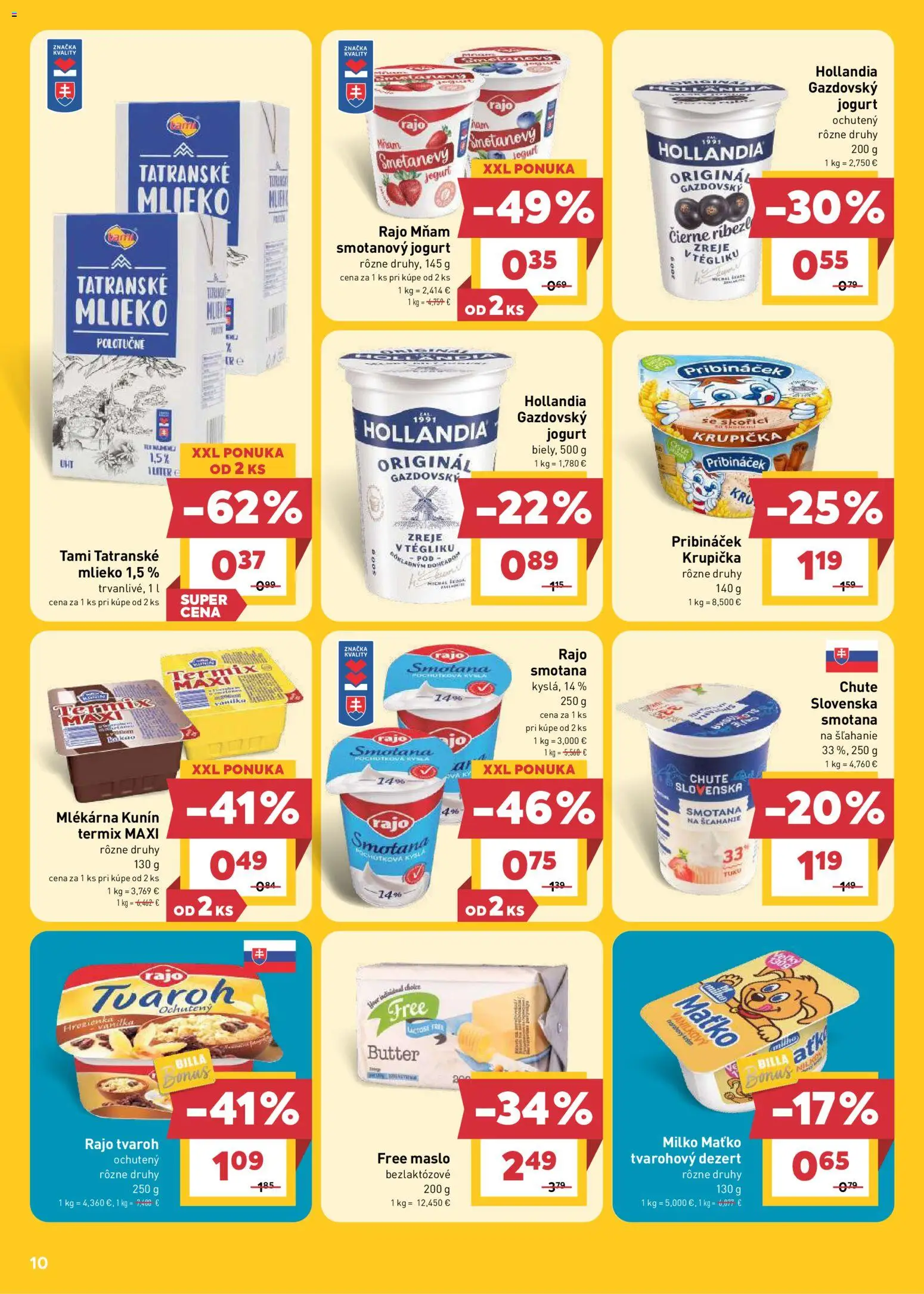 Nové Billa akcie – leták je platný od 22.07.2026 | Strana: 10 | Produkty: Maslo, Smotana, Termix, Smotanový jogurt