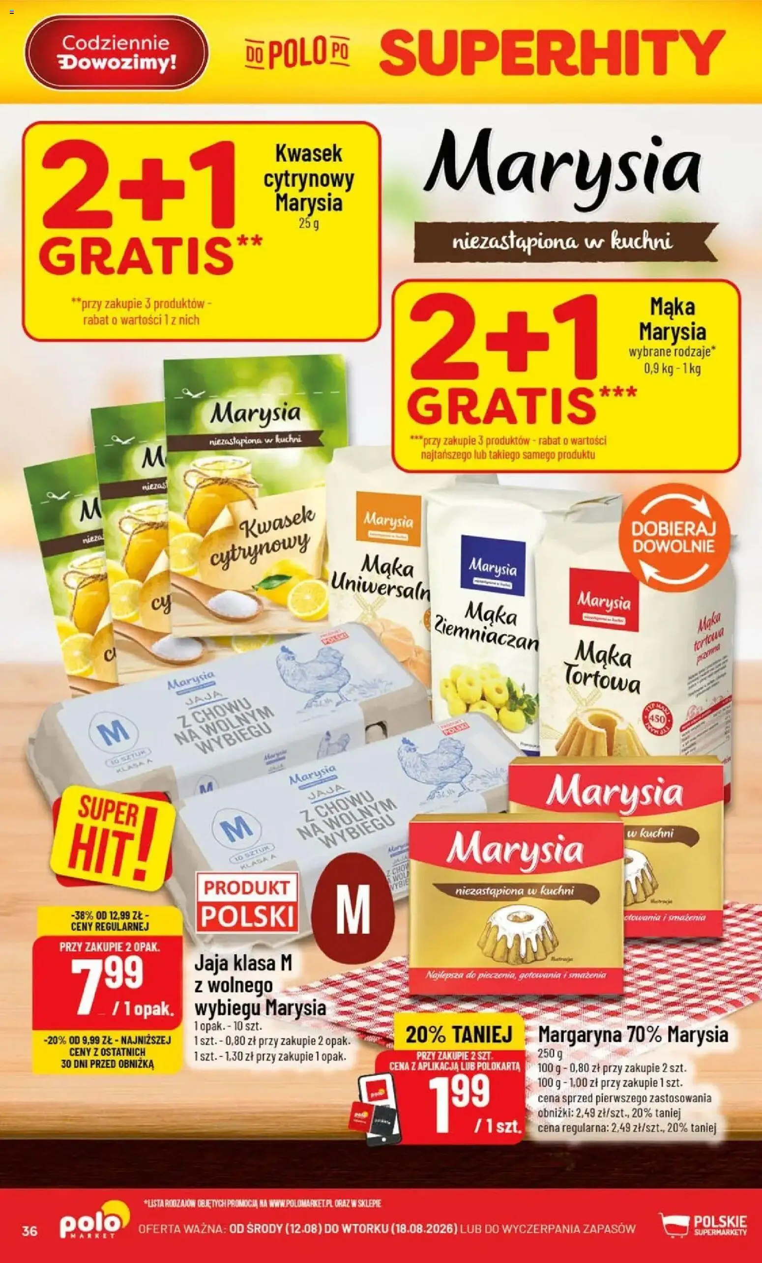 Nowa POLOmarket gazetka od jutra 12.08.2026 | Strona: 36 | Produkty: Margaryna, Jaja, Mąka