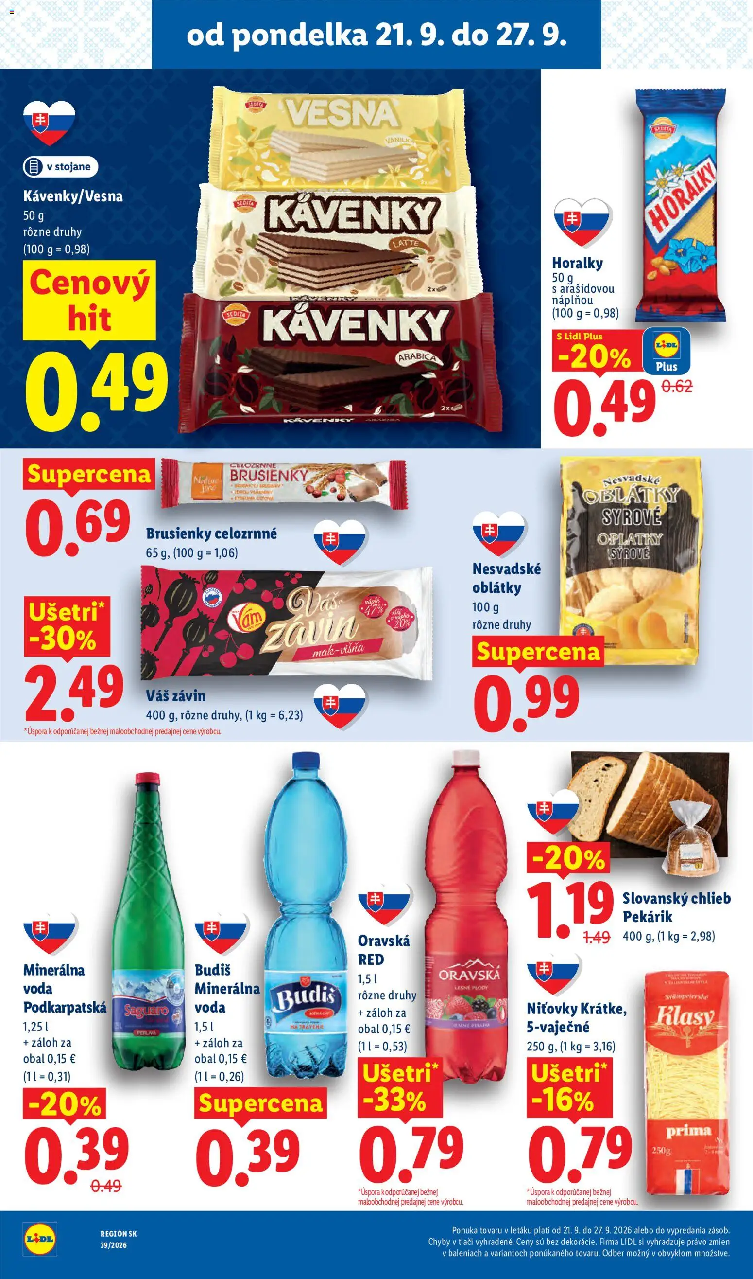 Nové Lidl akcie – leták je platný od 21.09.2026 | Strana: 32 | Produkty: Chlieb, Závin, Oblátky, Minerálna voda