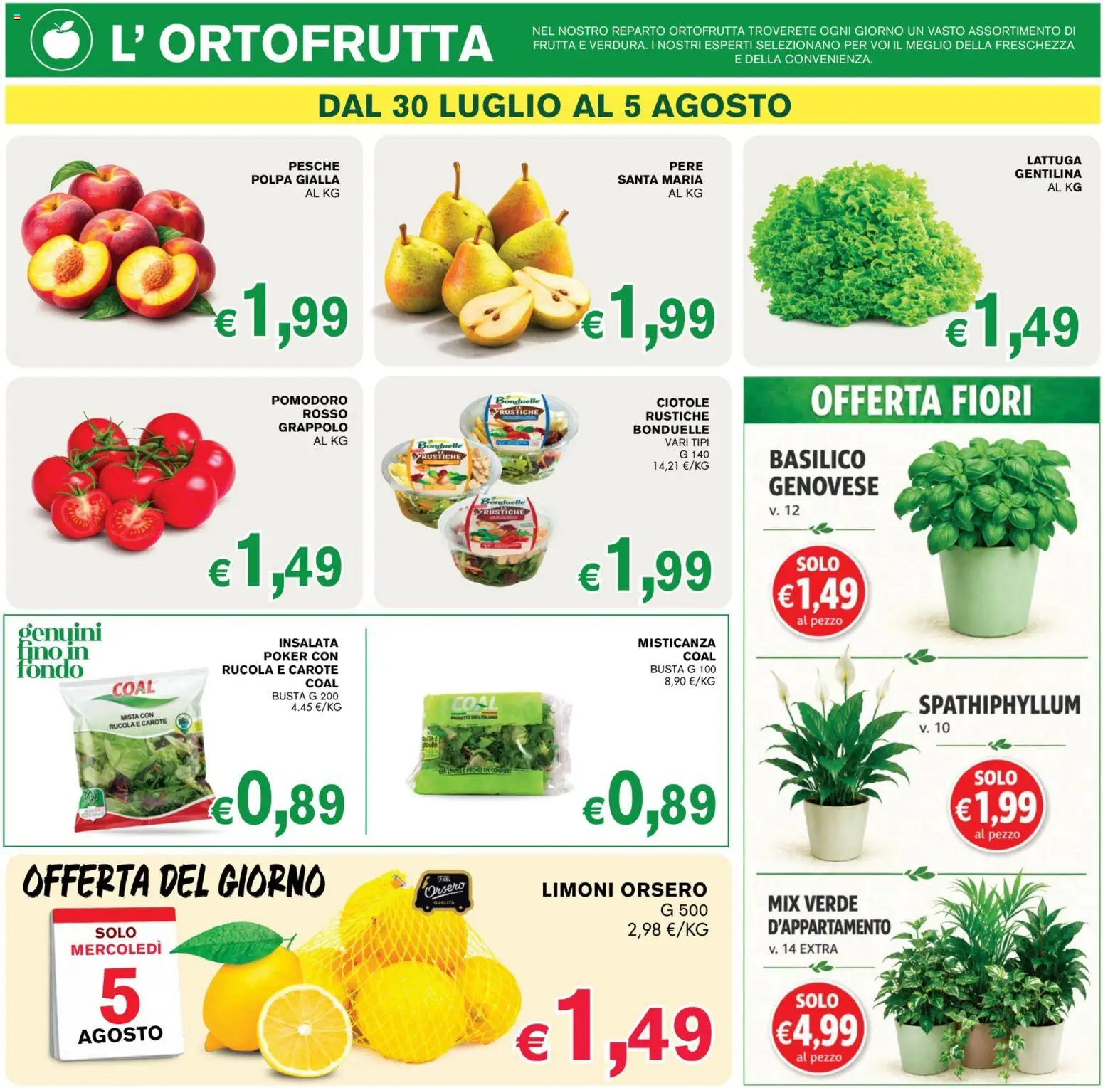 Volantino Coal del 30/07/2026 | Pagina: 2 | Prodotti: Rucola, Carote, Fiori, Lattuga