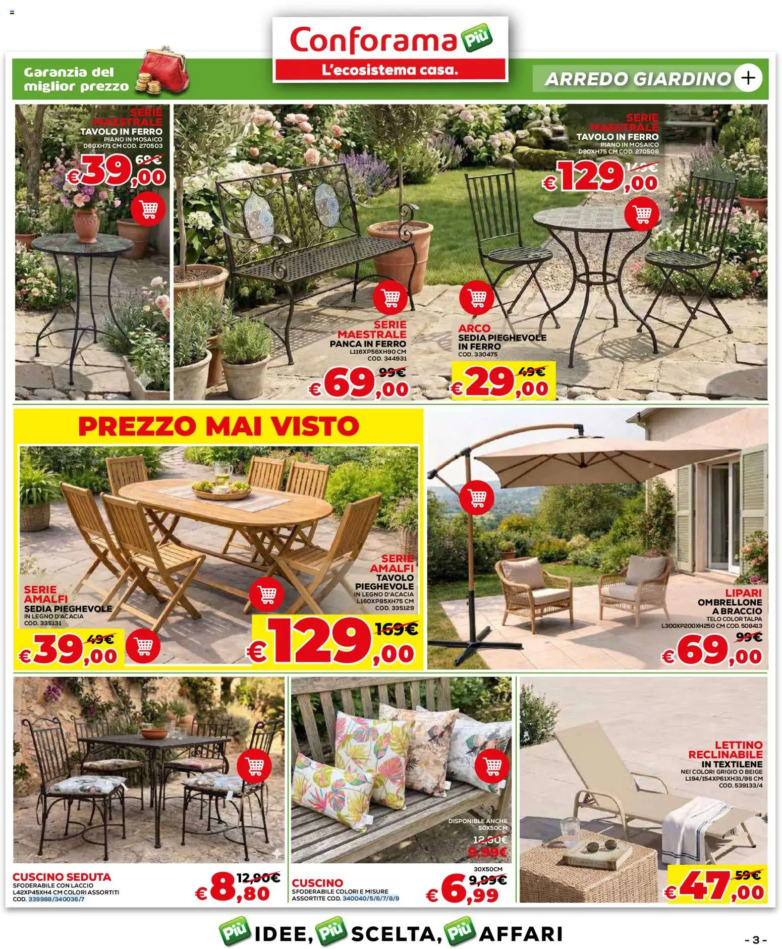 Volantino Conforama del 04.06.2026 | Pagina: 3 | Prodotti: Ombrellone, Lettino, Tavolo, Sedia
