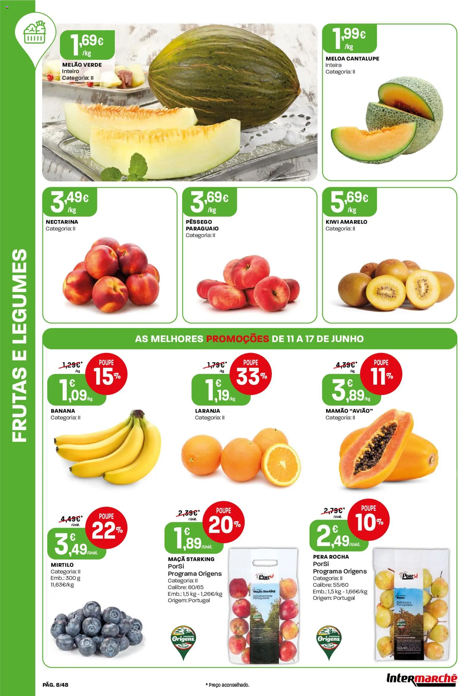 Intermarché folheto │ válido de 11.06.2026 | Página: 8 | Produtos: Banana, Maça, Melão, Kiwi