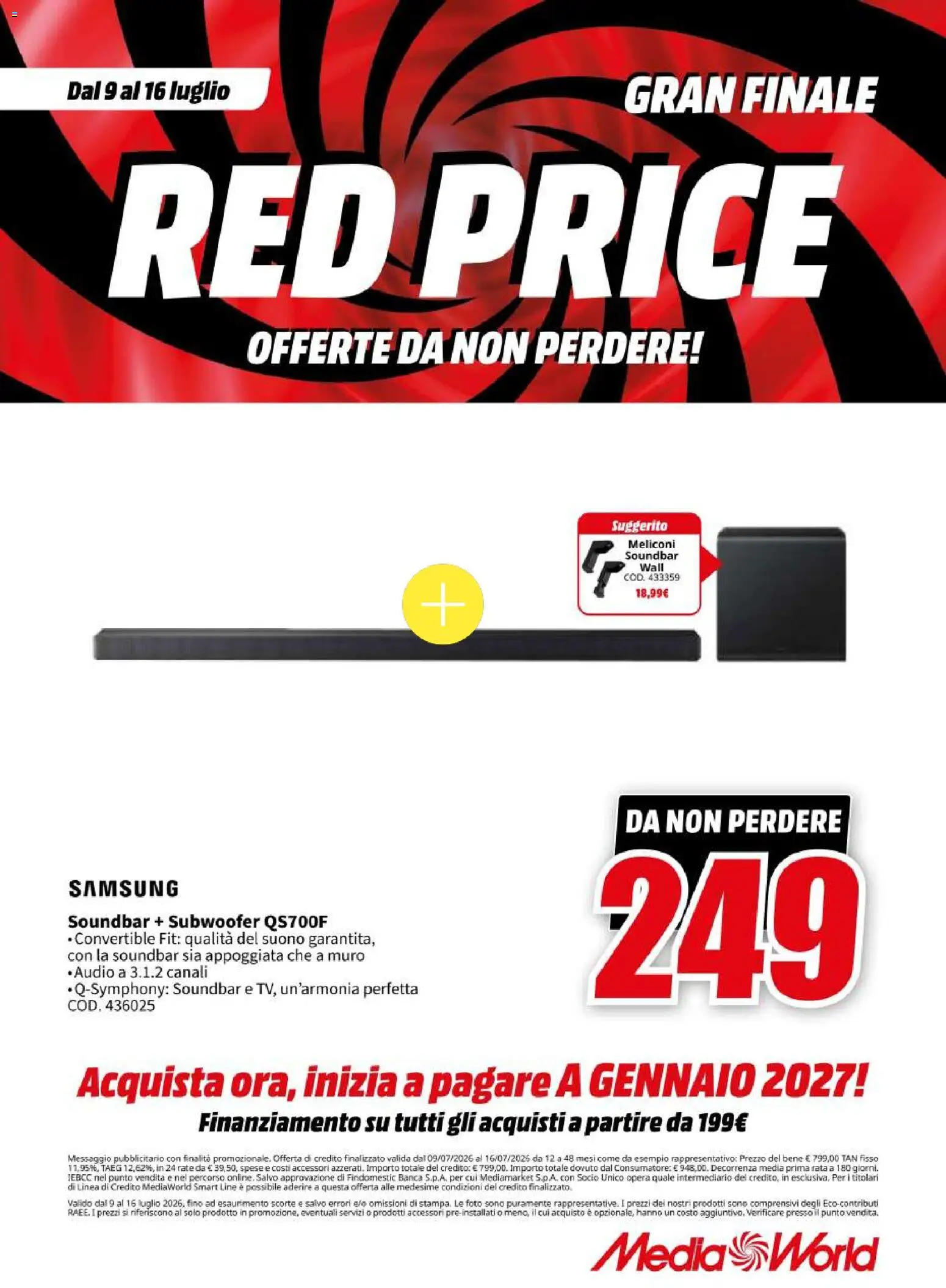 Volantino Media World del 09/07/2026 | Pagina: 13 | Prodotti: Soundbar, Audio, Samsung