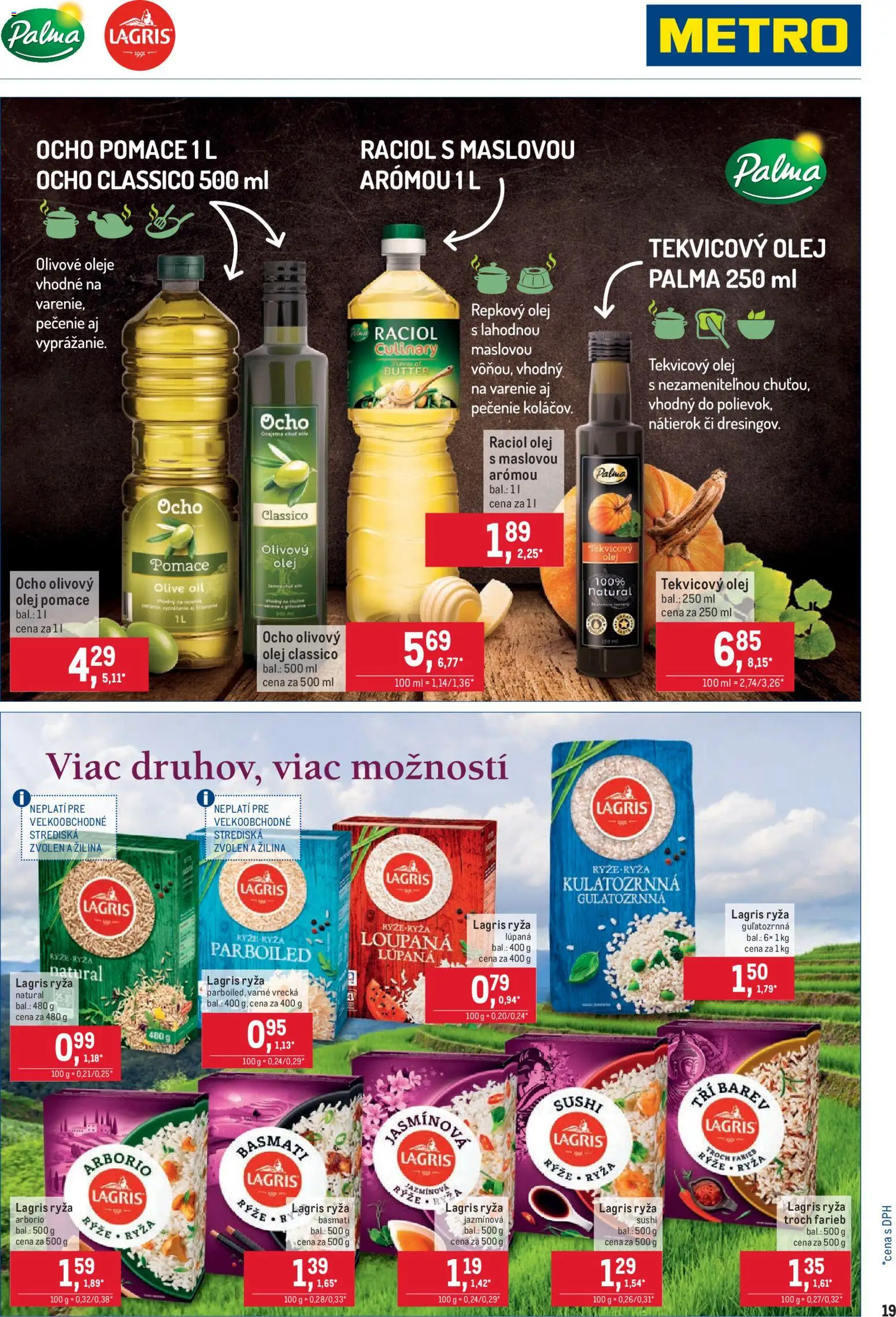 Nové Metro akcie – leták je platný od 26.08.2026 | Strana: 19 | Produkty: Olej, Ryža, Raciol olej, Sushi