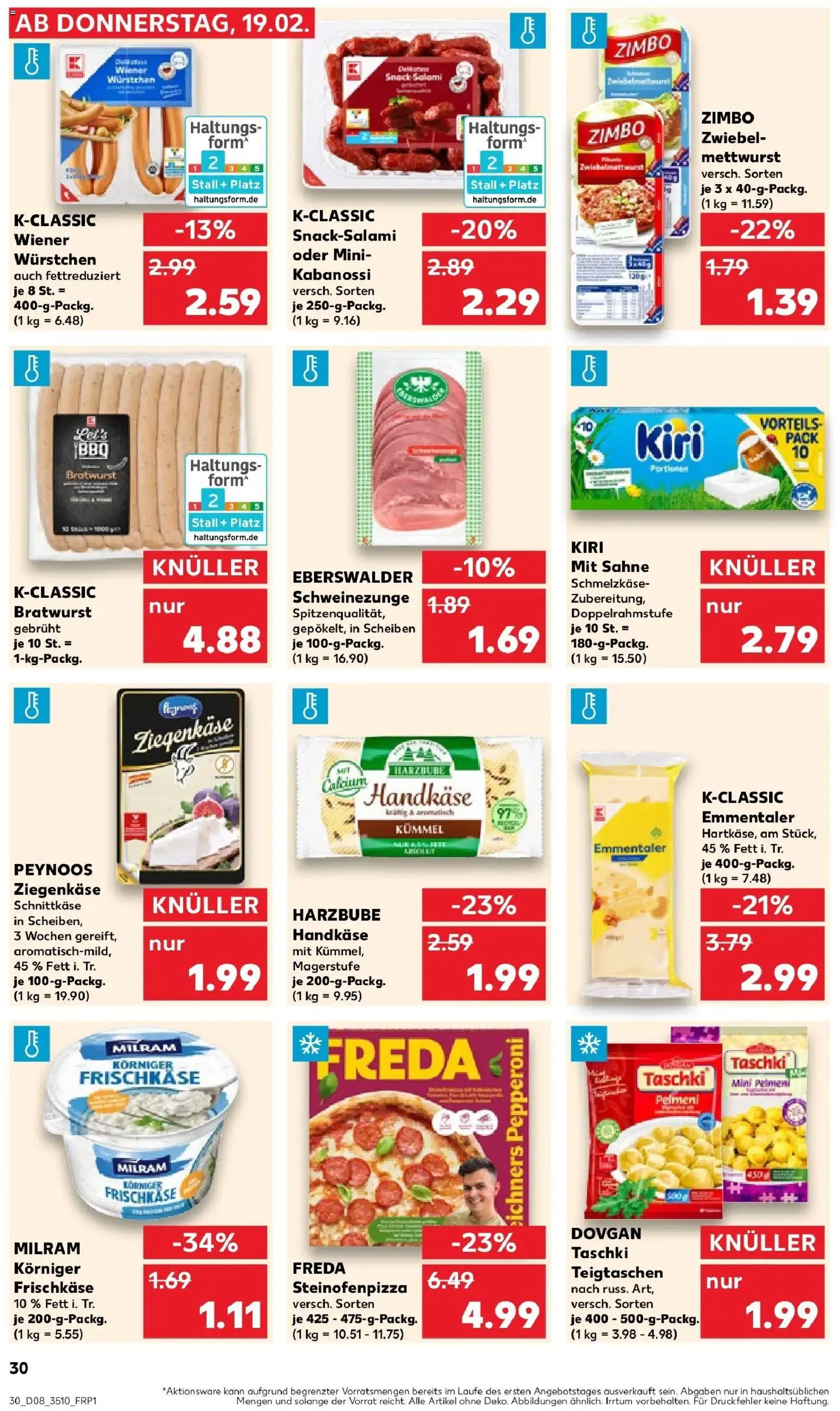 Kaufland prospekt Aue-Bad Schlema	 – gültig ab 19.02.2026 | Seite: 38 | Produkte: Ziegenkäse, Bratwurst, Milram, Pizza